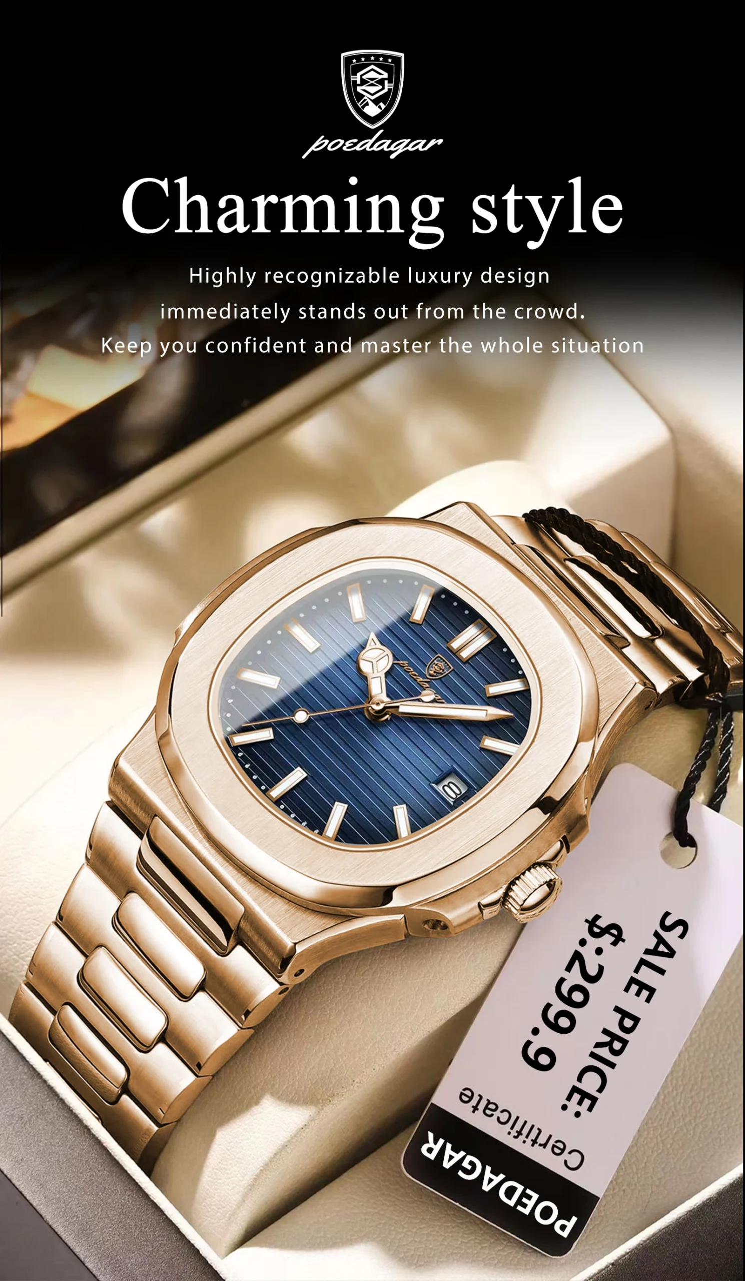 POEDAGAR 613 Analog Quartz Watch product information.