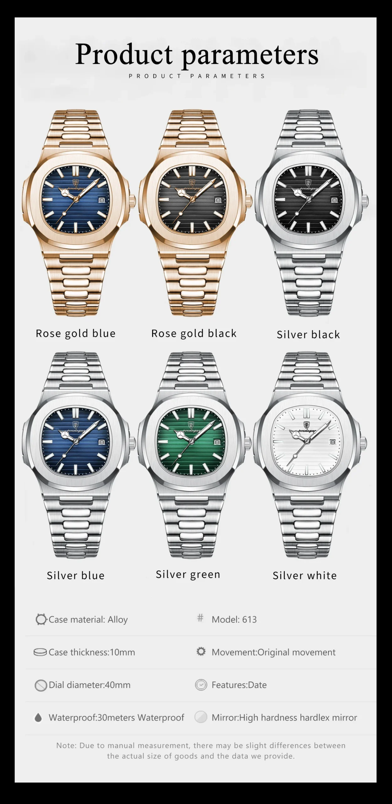 POEDAGAR 613 Analog Quartz Watch product information.
