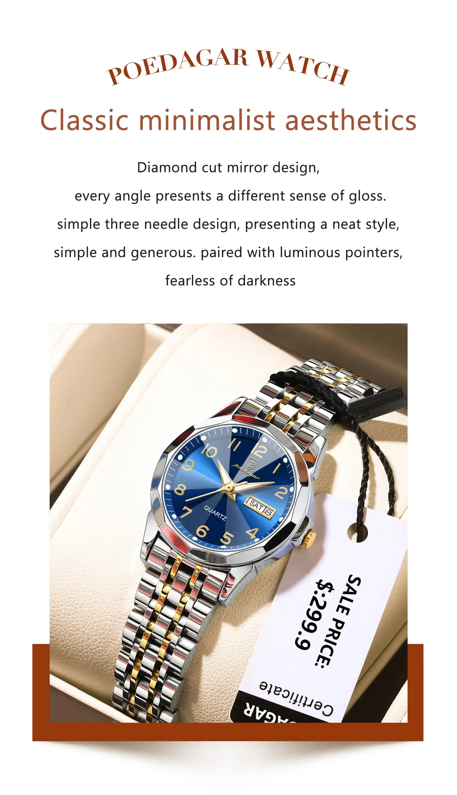 POEDAGAR 3078 Analog Quartz Watch information.