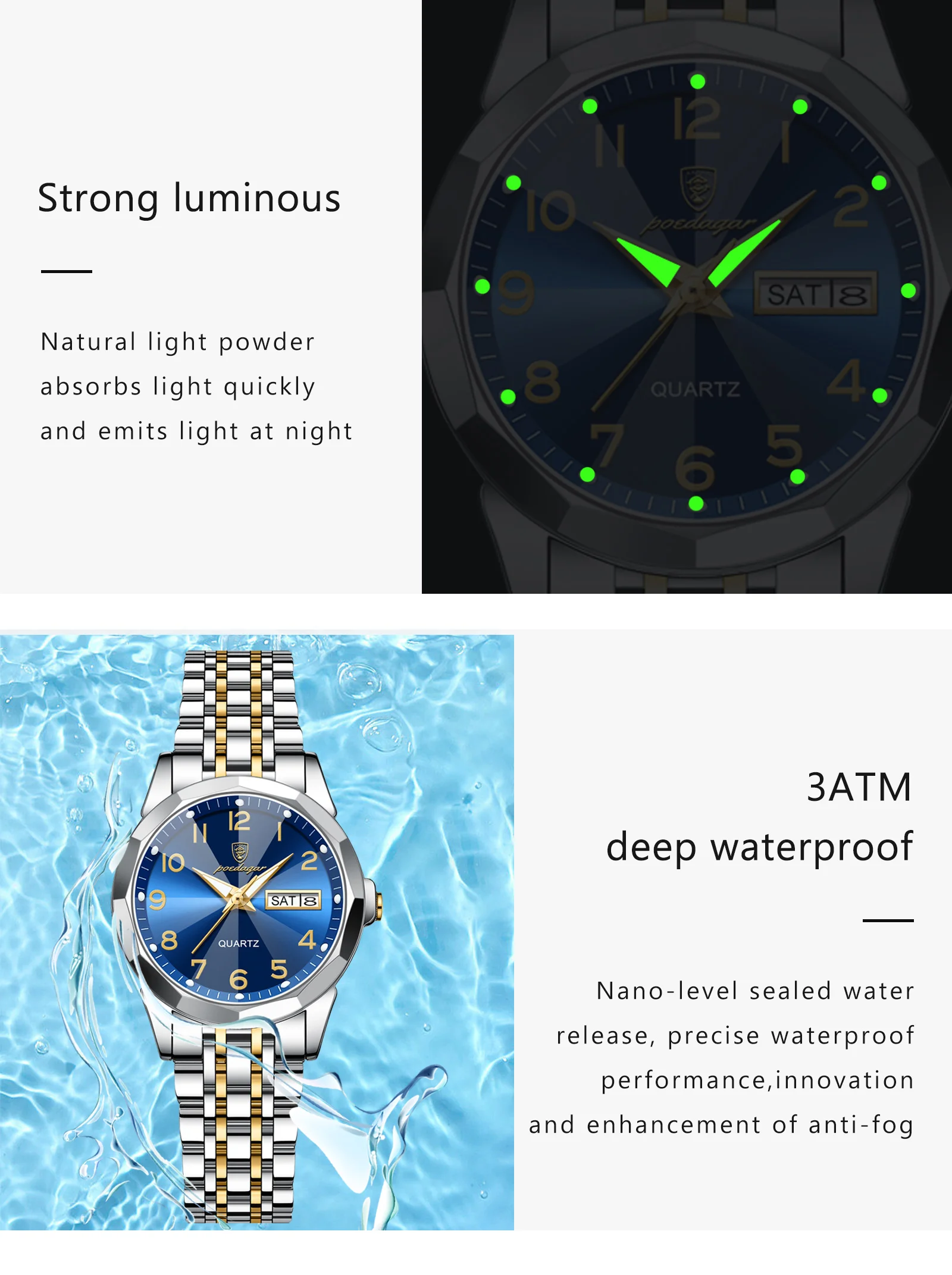 POEDAGAR 3078 Analog Quartz Watch information.