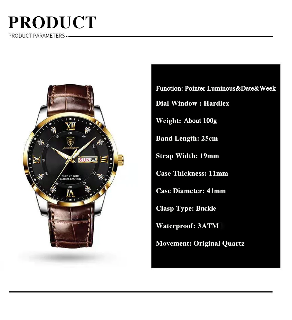 POEDAGAR 836L Analog Quartz Watch information.