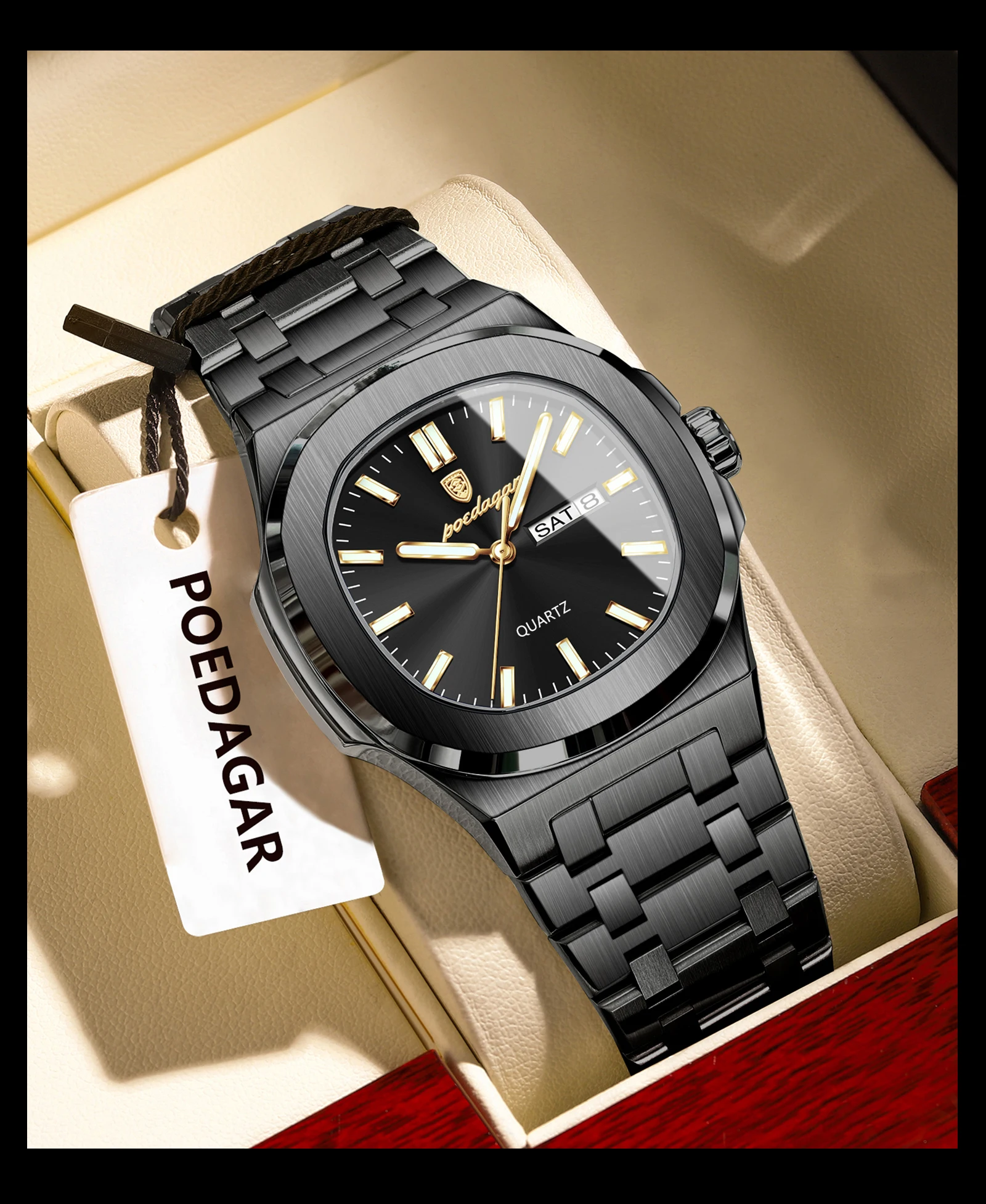 POEDAGAR 853 Analog Quartz Watch information.