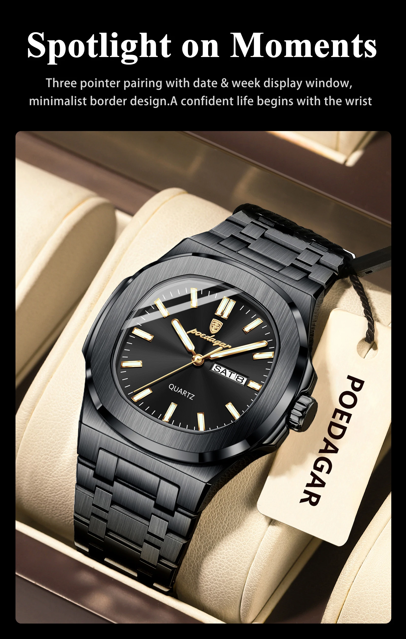 POEDAGAR 853 Analog Quartz Watch information.