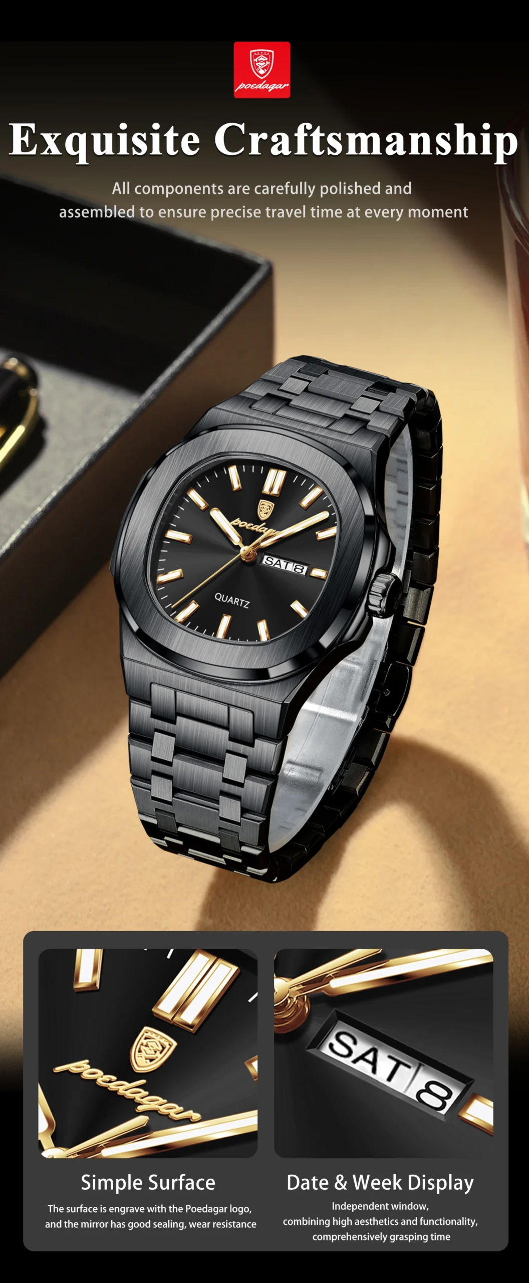 POEDAGAR 853 Analog Quartz Watch information.