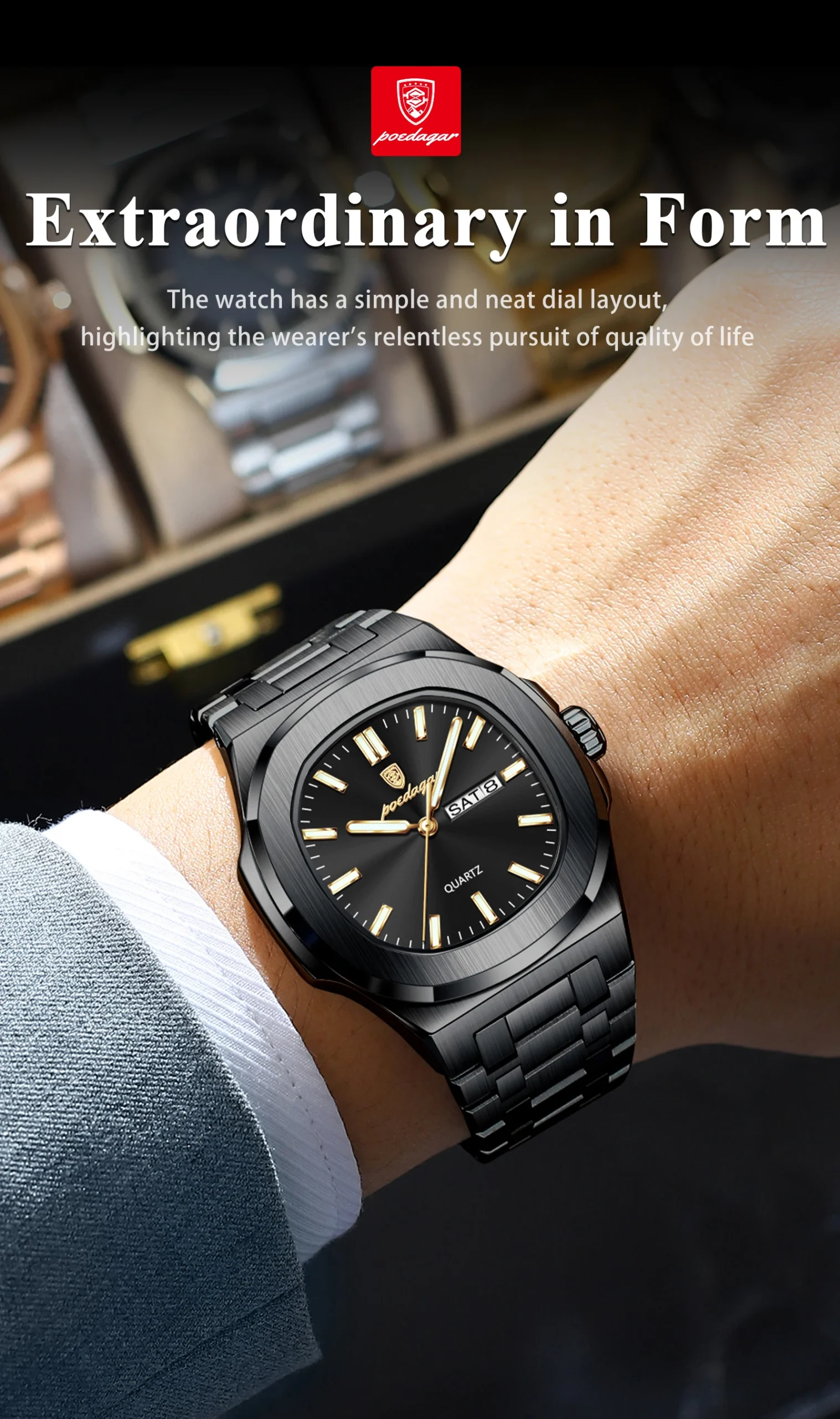 POEDAGAR 853 Analog Quartz Watch information.