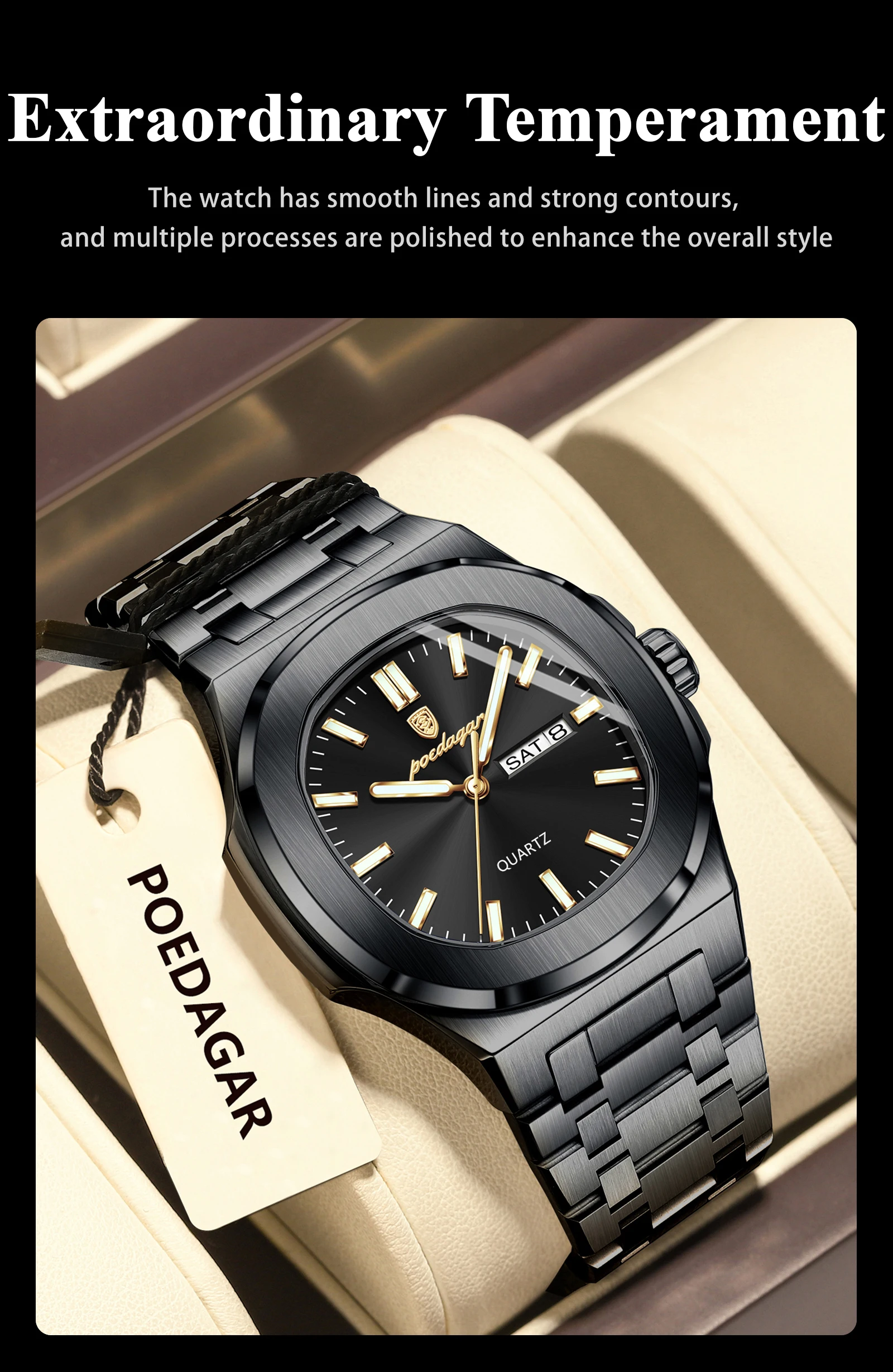POEDAGAR 853 Analog Quartz Watch information.