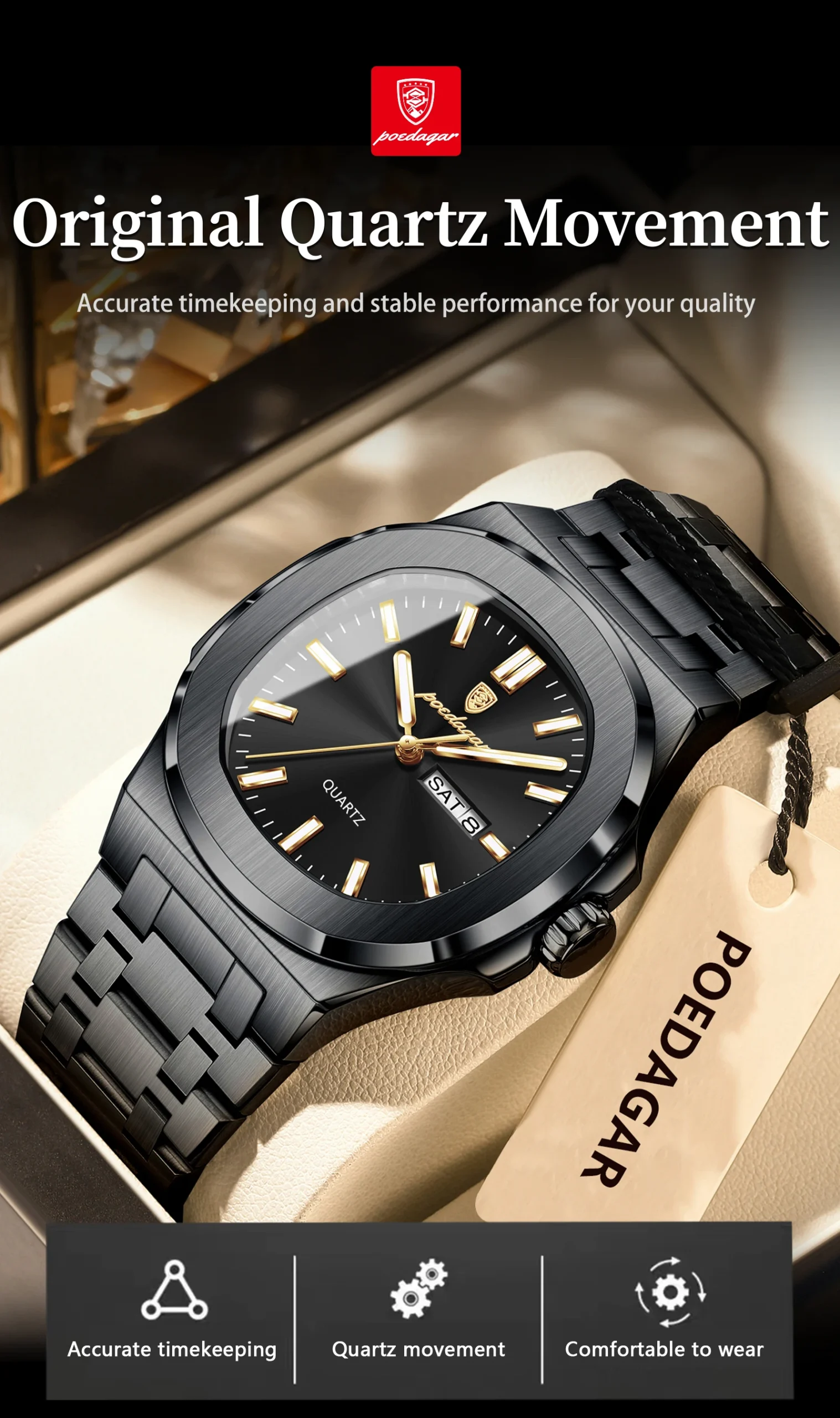 POEDAGAR 853 Analog Quartz Watch information.