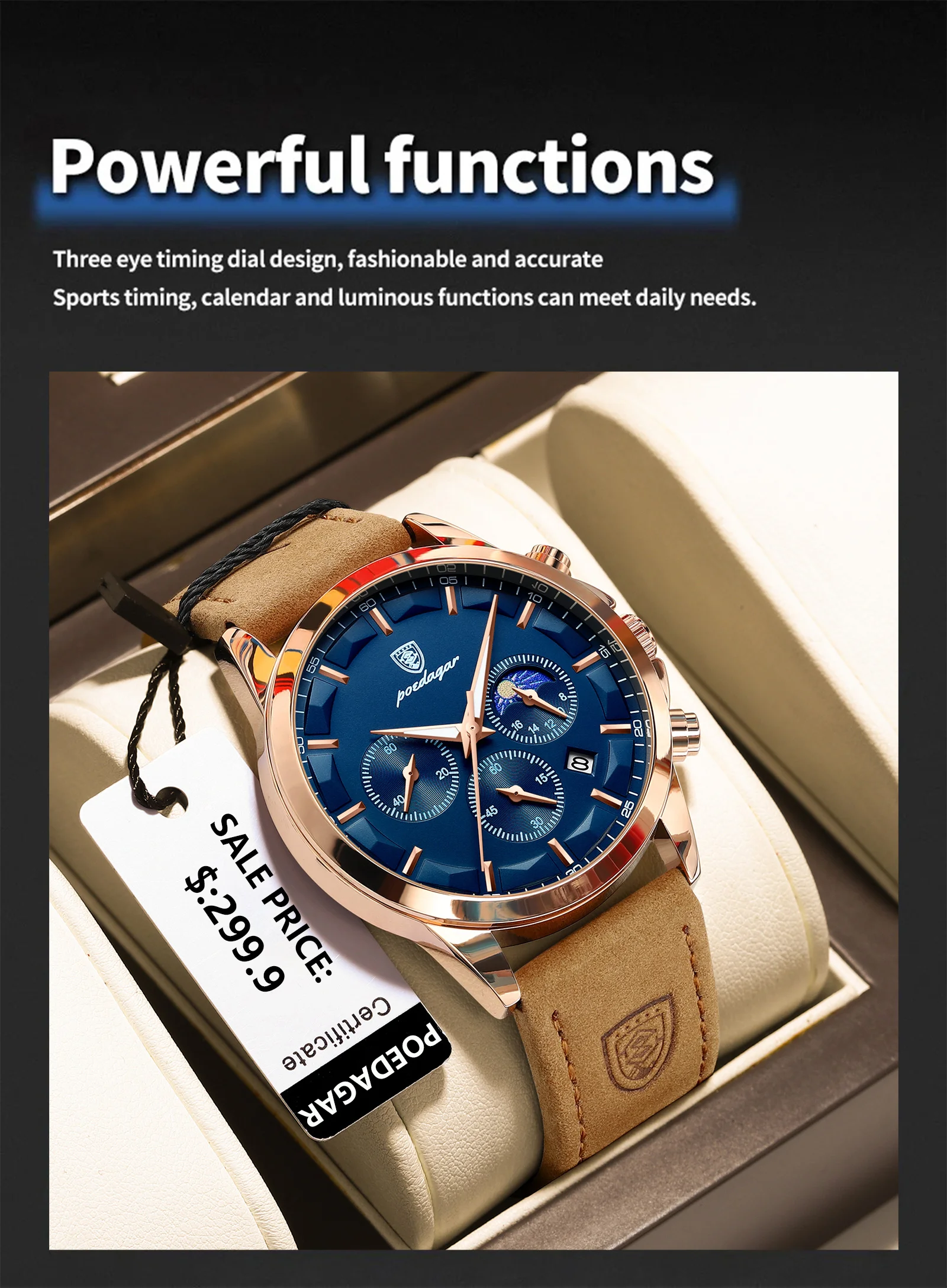 POEDAGAR 928L Chronograph Quartz Watch information.