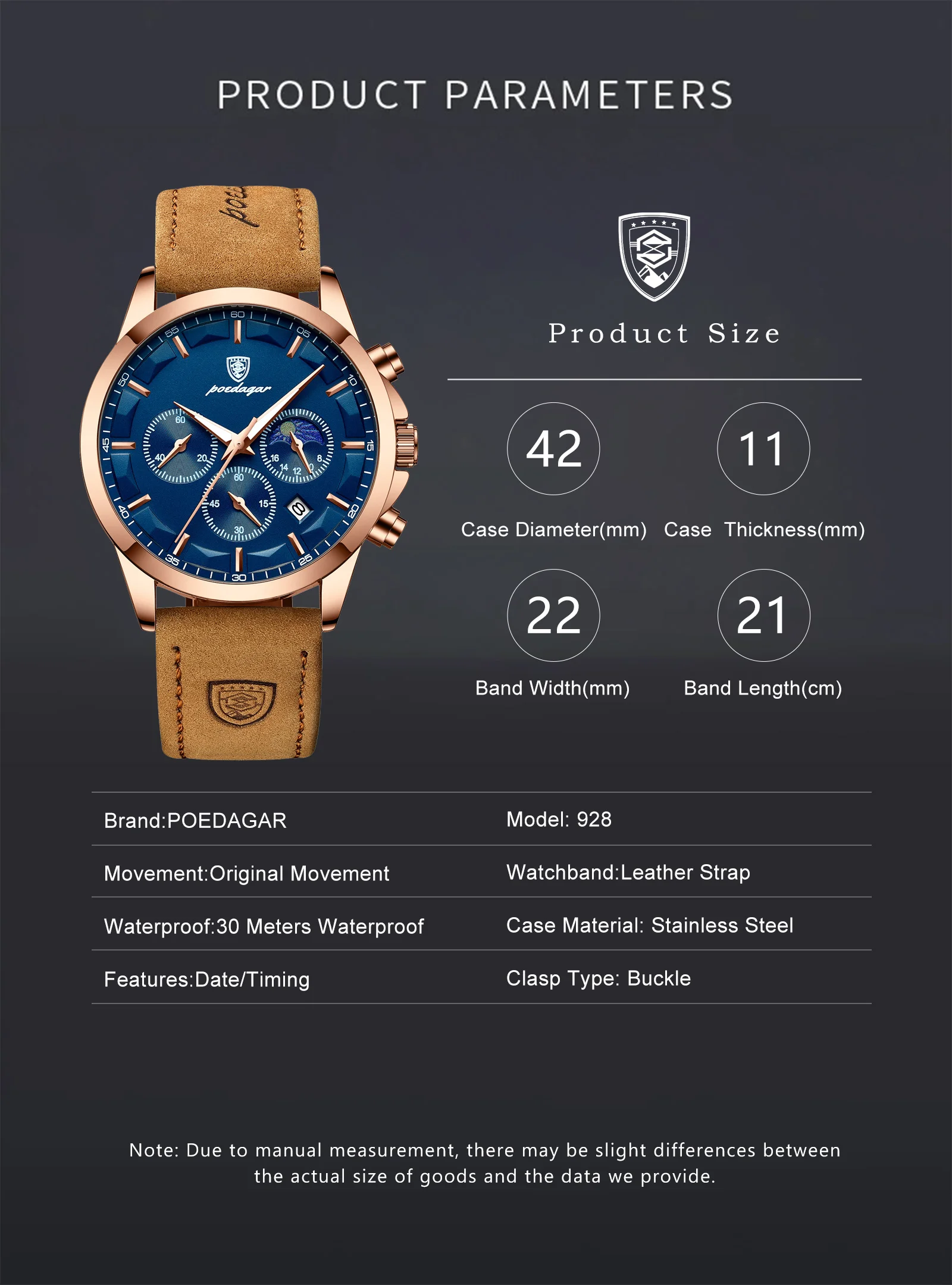 POEDAGAR 928L Chronograph Quartz Watch information.