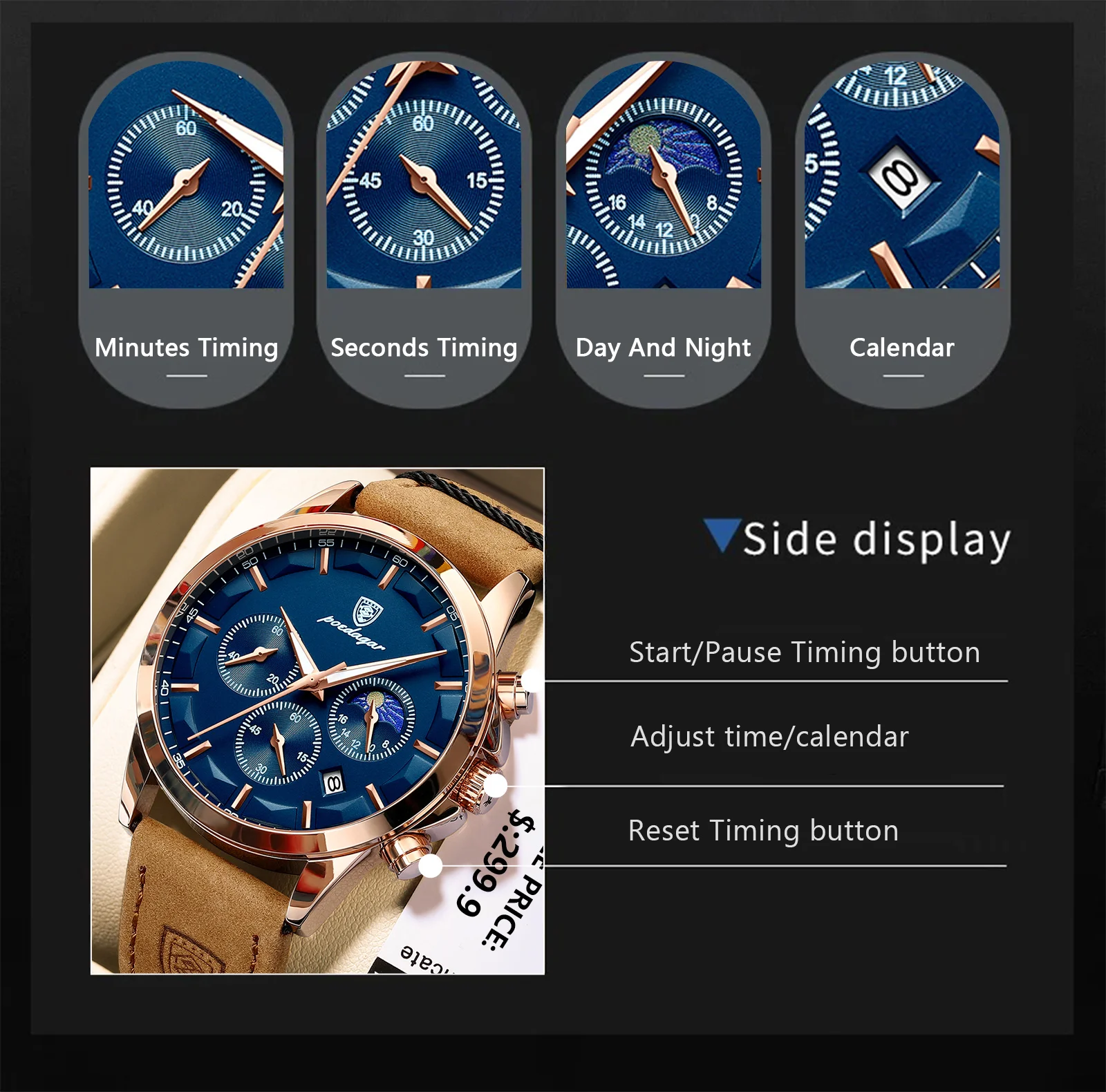 POEDAGAR 928L Chronograph Quartz Watch information.