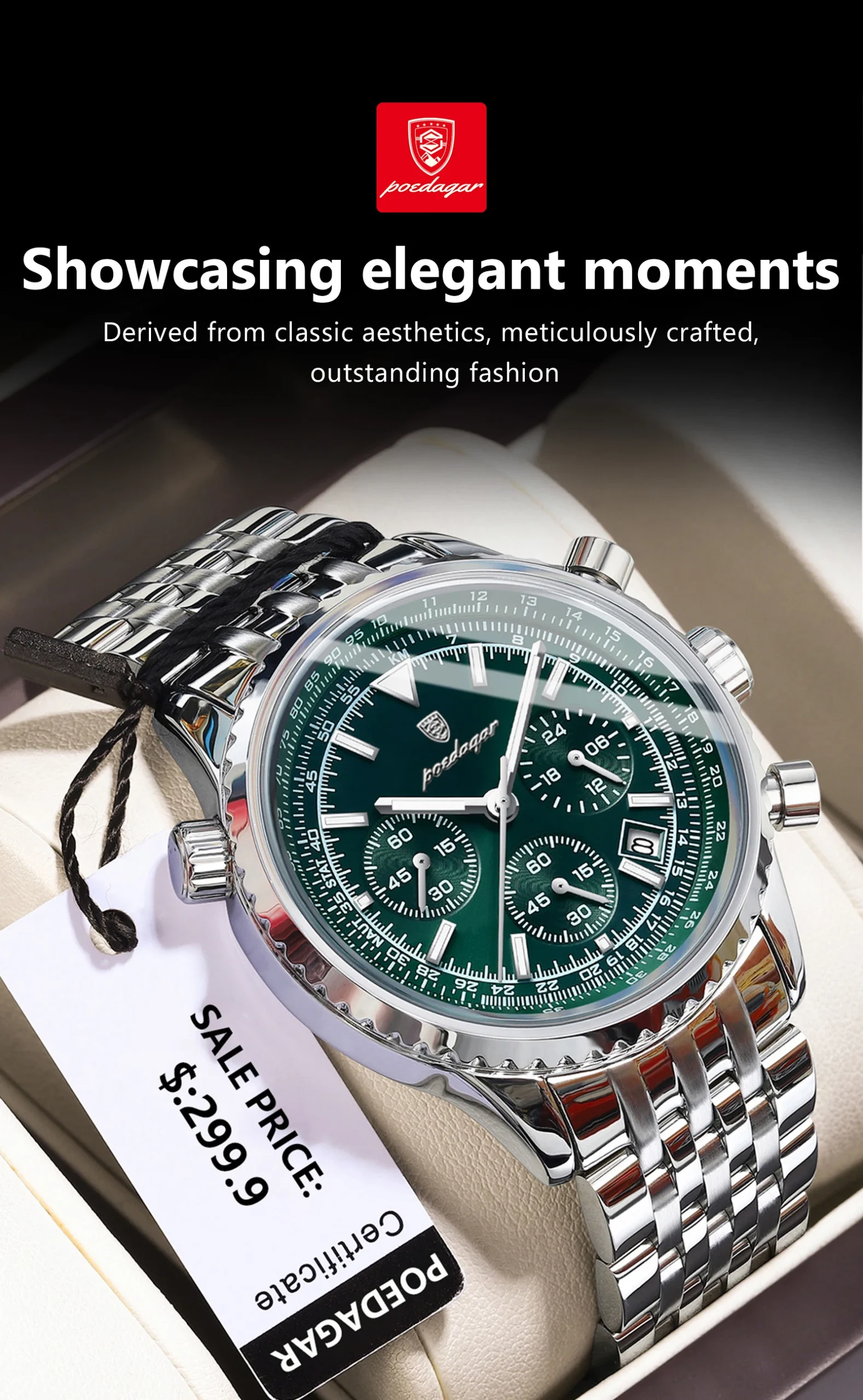 POEDAGAR 960 Chronograph Quartz Watch information.