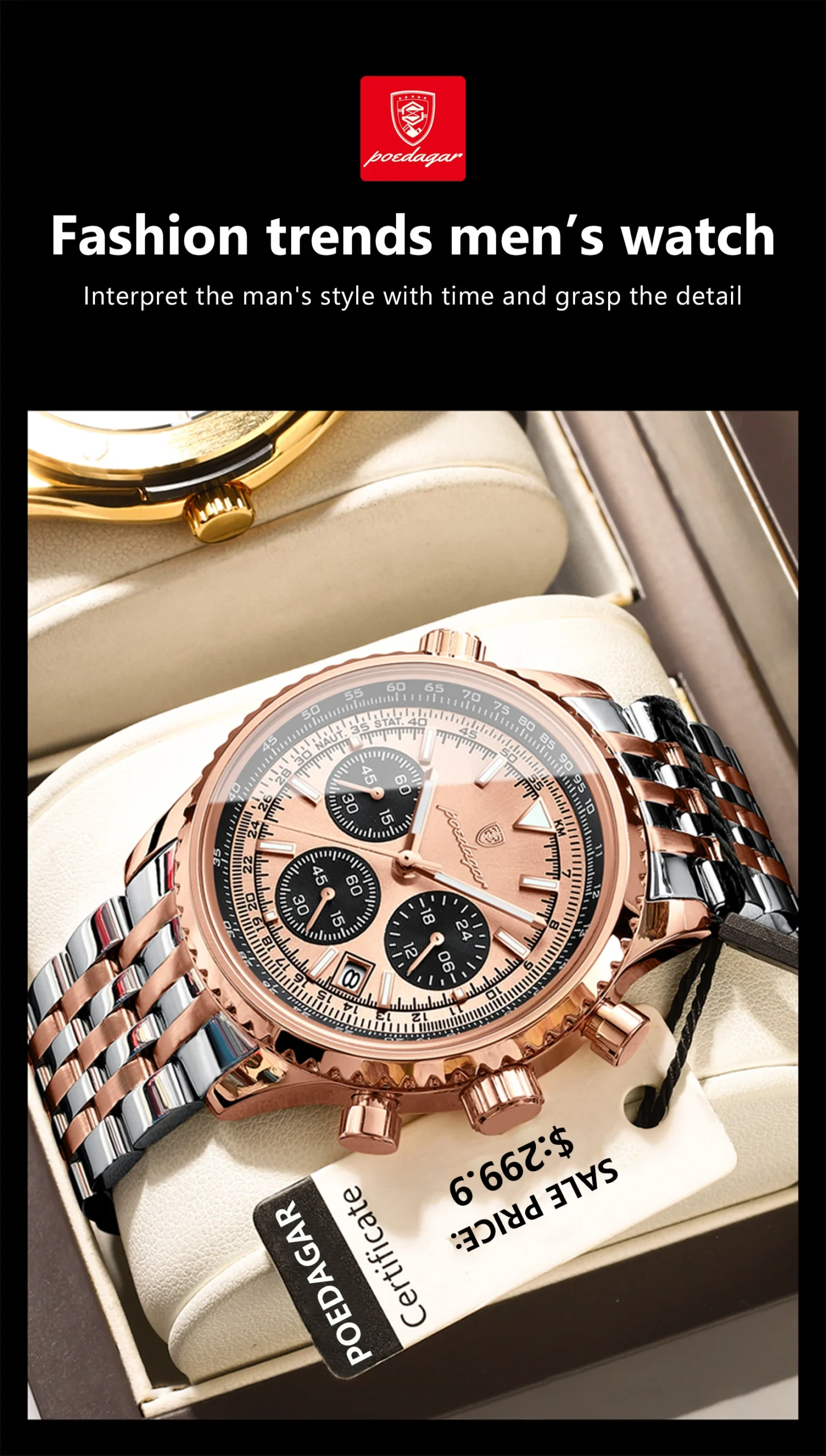 POEDAGAR 960 Chronograph Quartz Watch information.