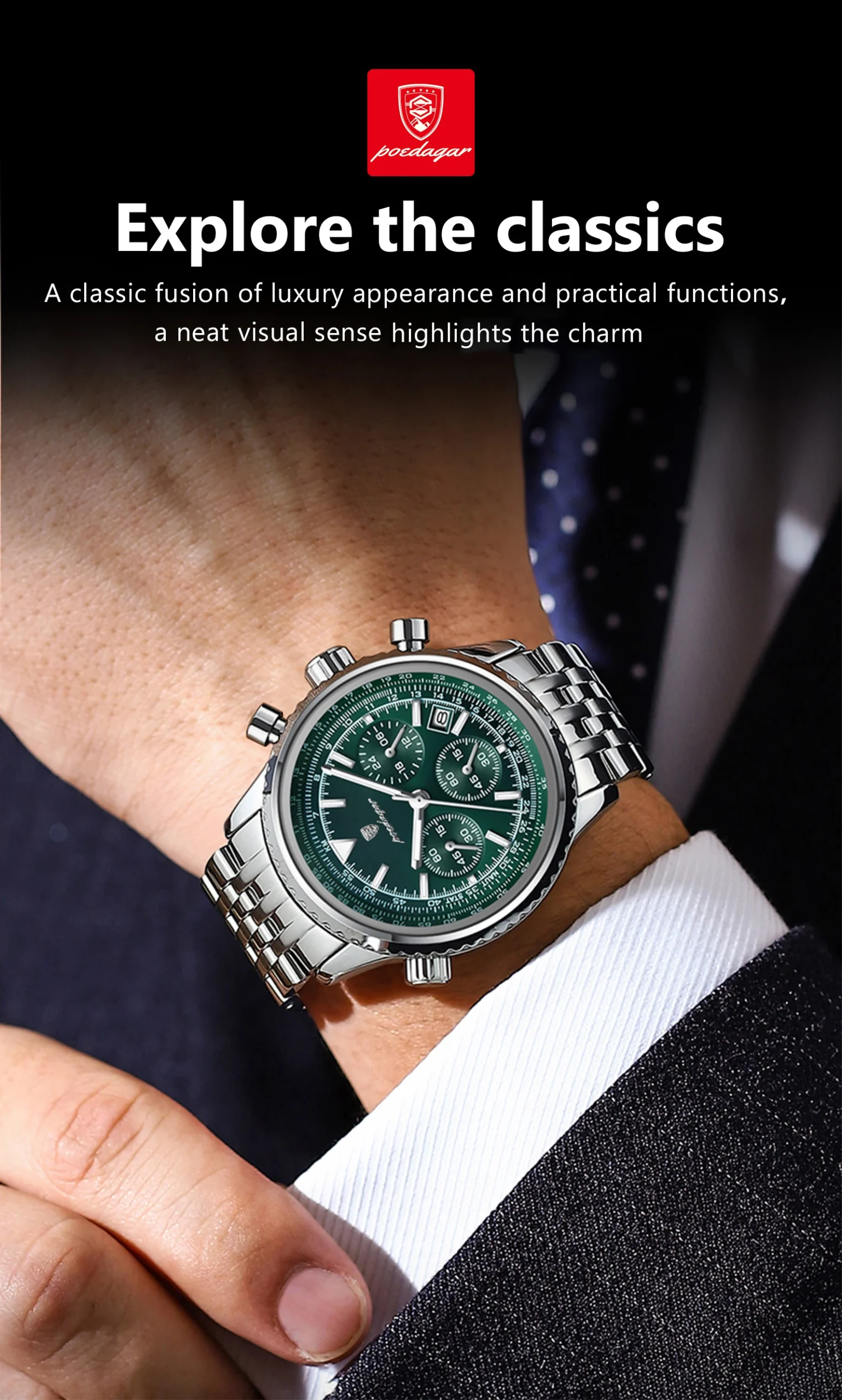 POEDAGAR 960 Chronograph Quartz Watch information.