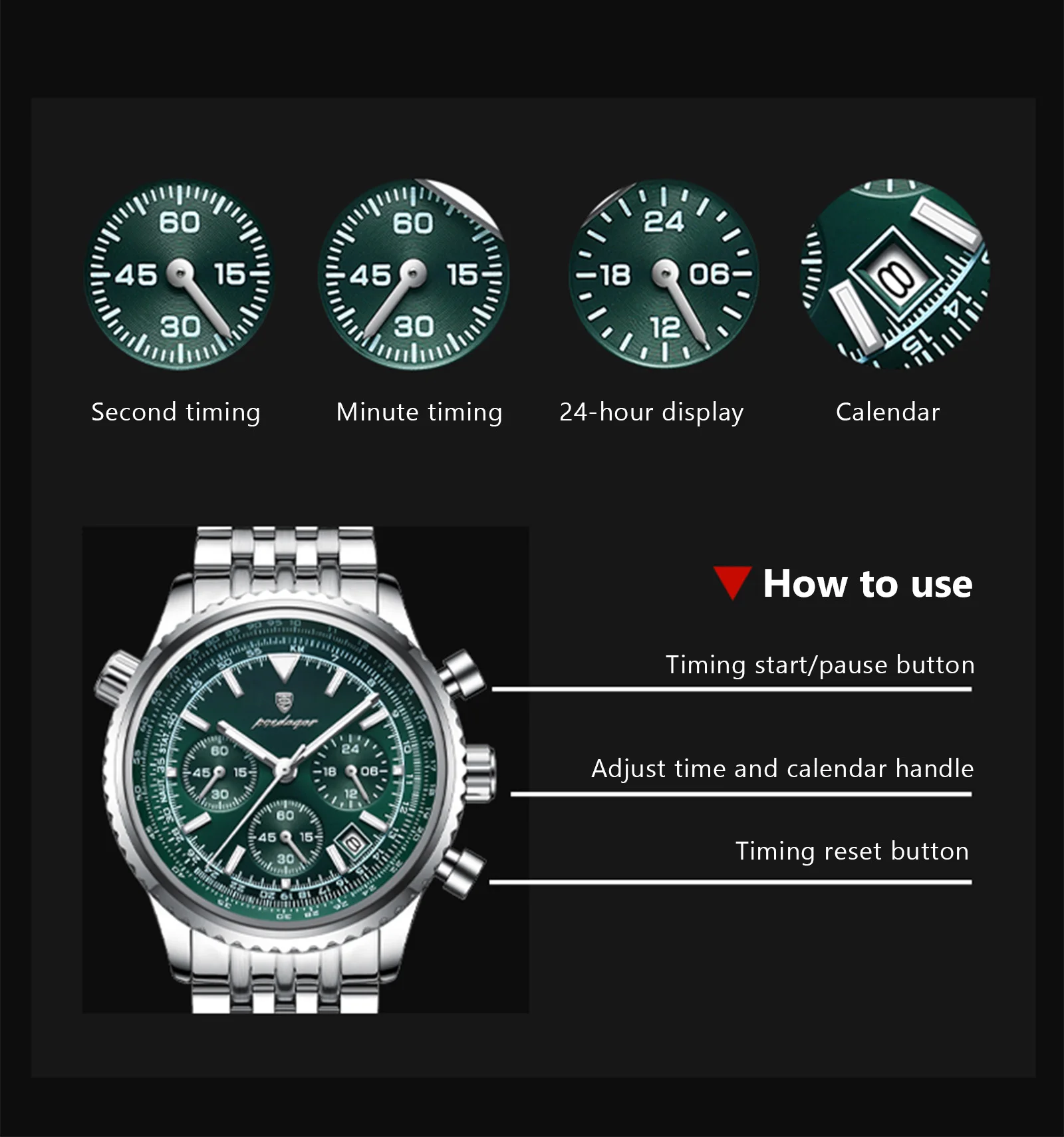 POEDAGAR 960 Chronograph Quartz Watch information.