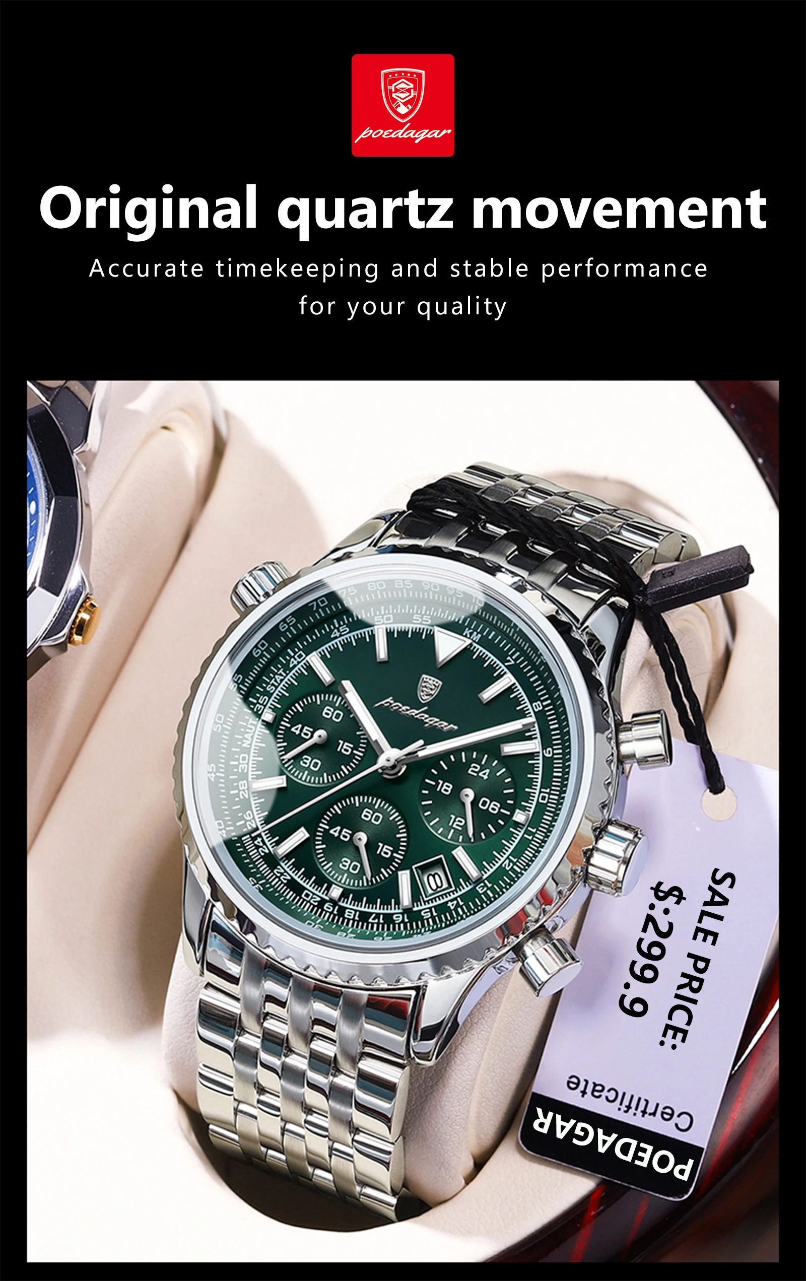 POEDAGAR 960 Chronograph Quartz Watch information.