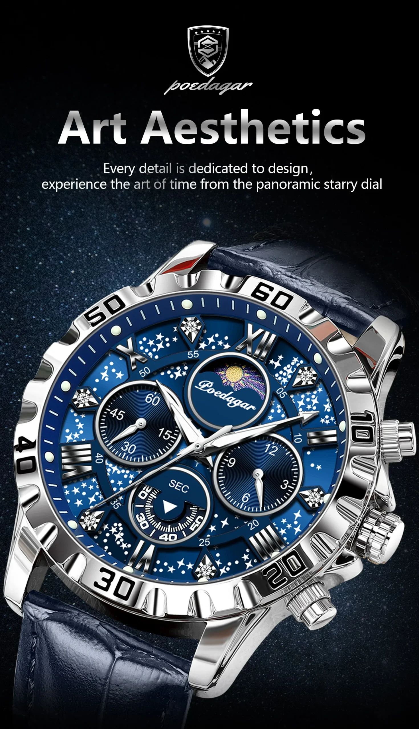POEDAGAR 973L Chronograph Quartz Watch information.