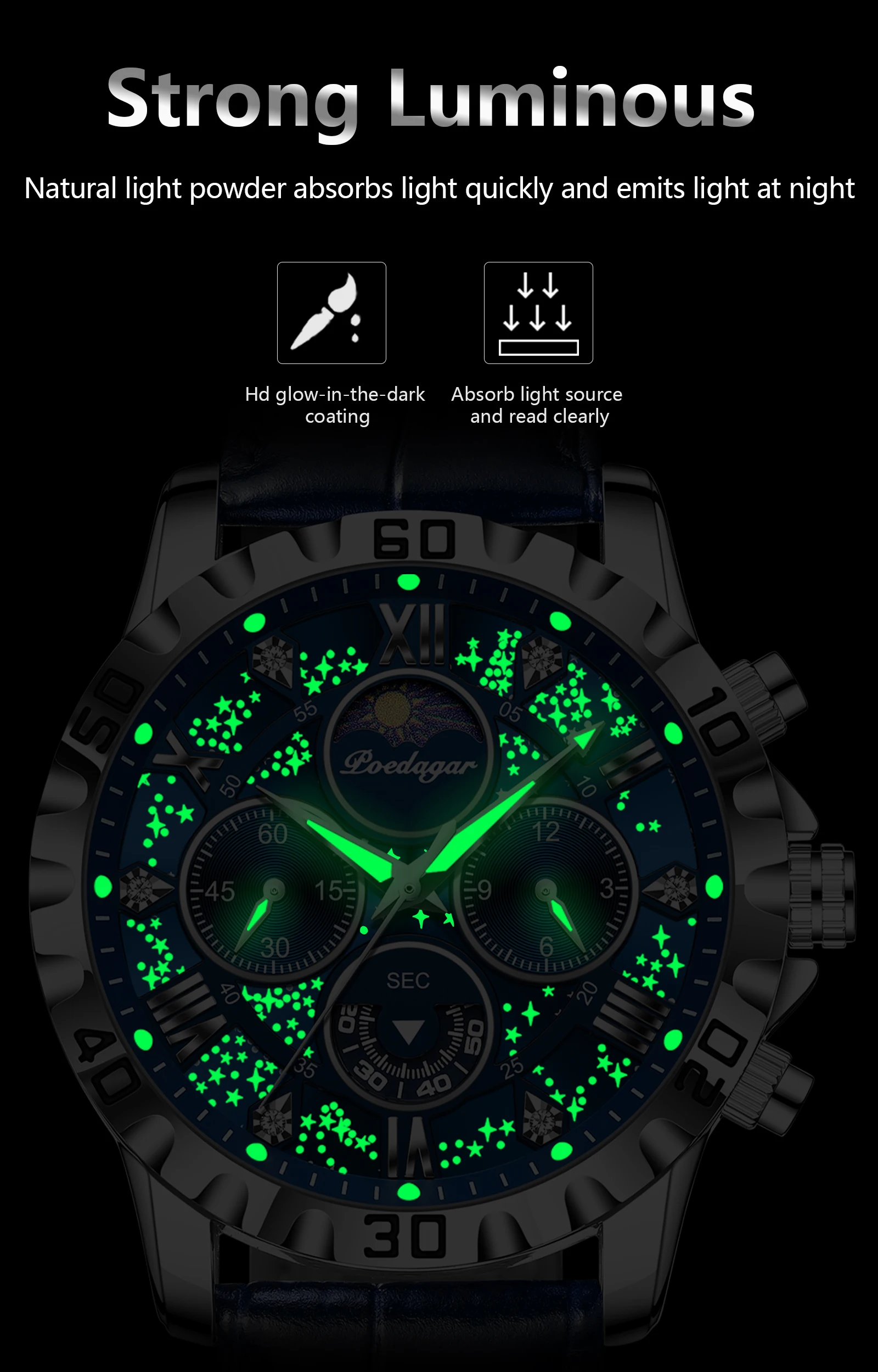 POEDAGAR 973L Chronograph Quartz Watch information.