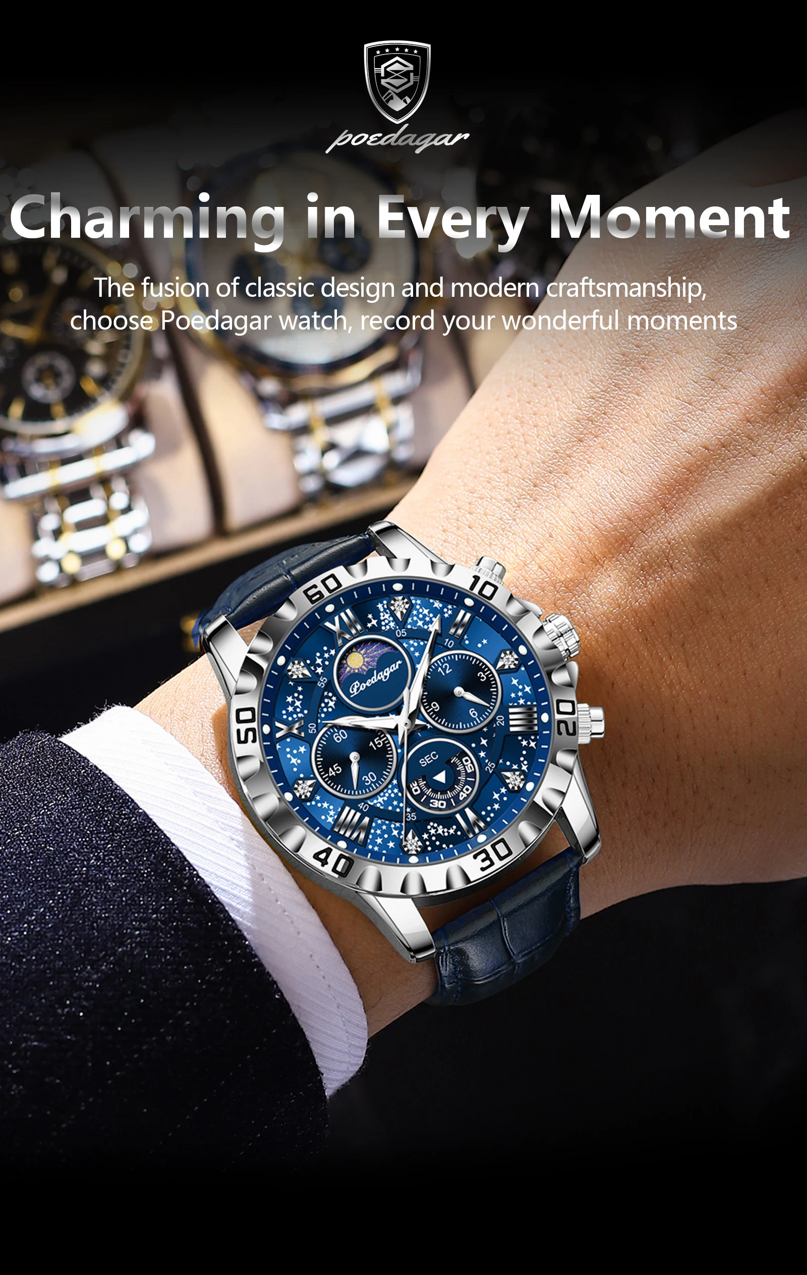 POEDAGAR 973L Chronograph Quartz Watch information.