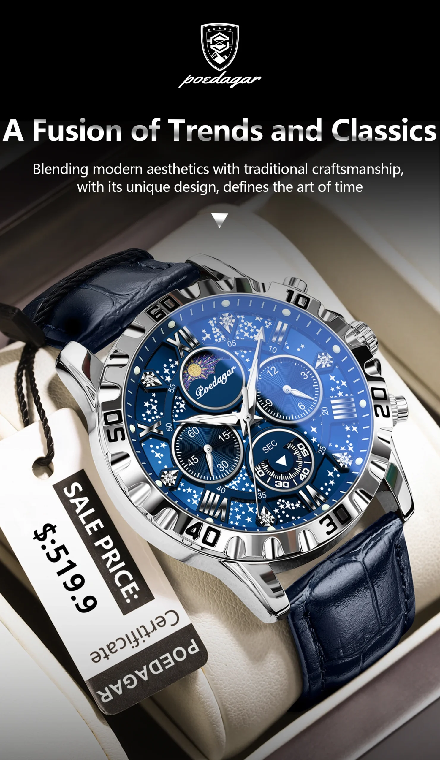 POEDAGAR 973L Chronograph Quartz Watch information.