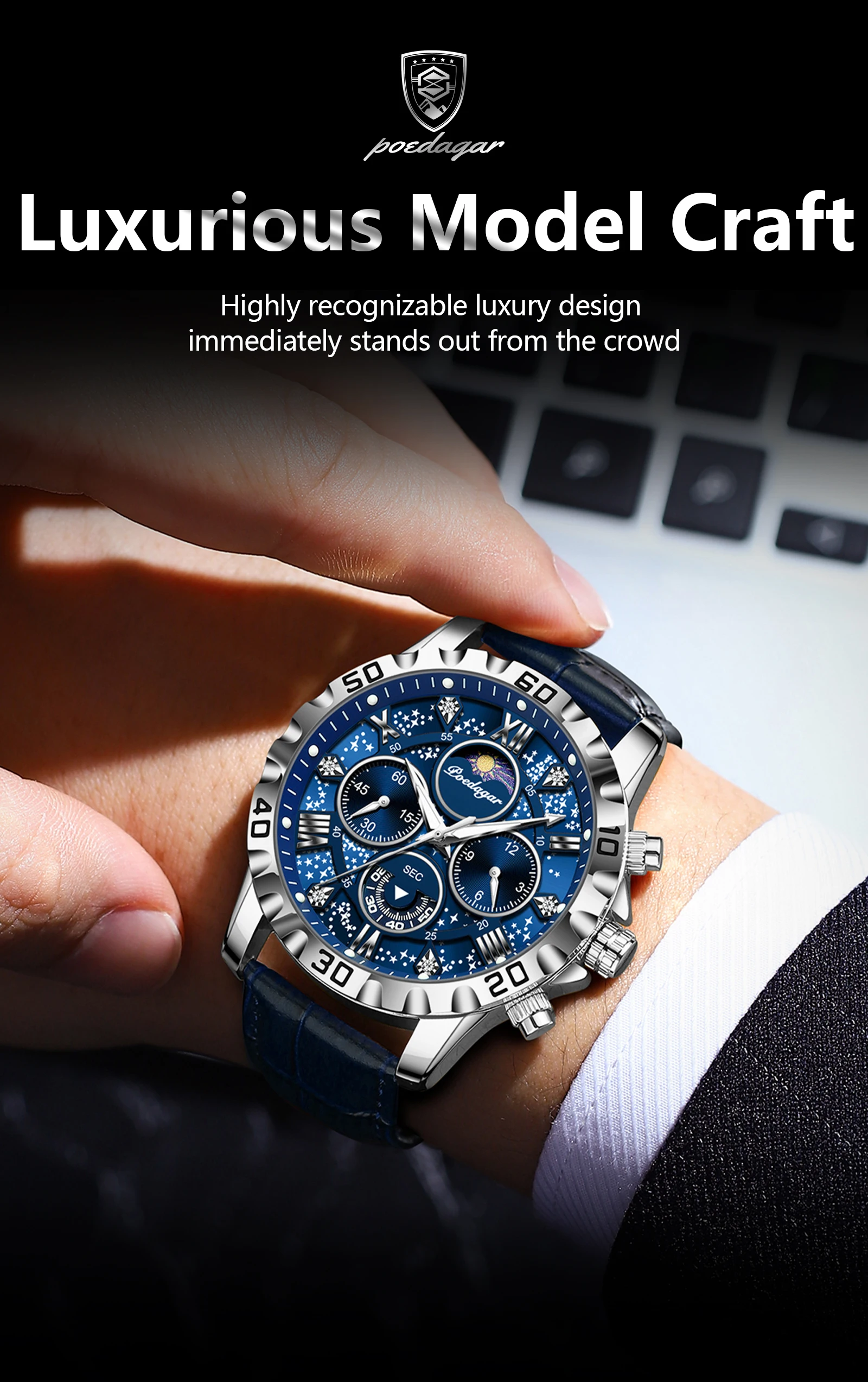 POEDAGAR 973L Chronograph Quartz Watch information.