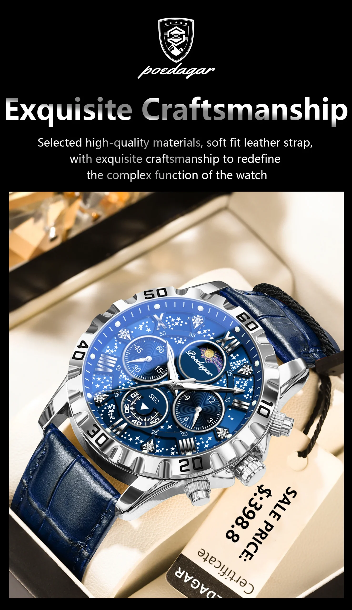 POEDAGAR 973L Chronograph Quartz Watch information.