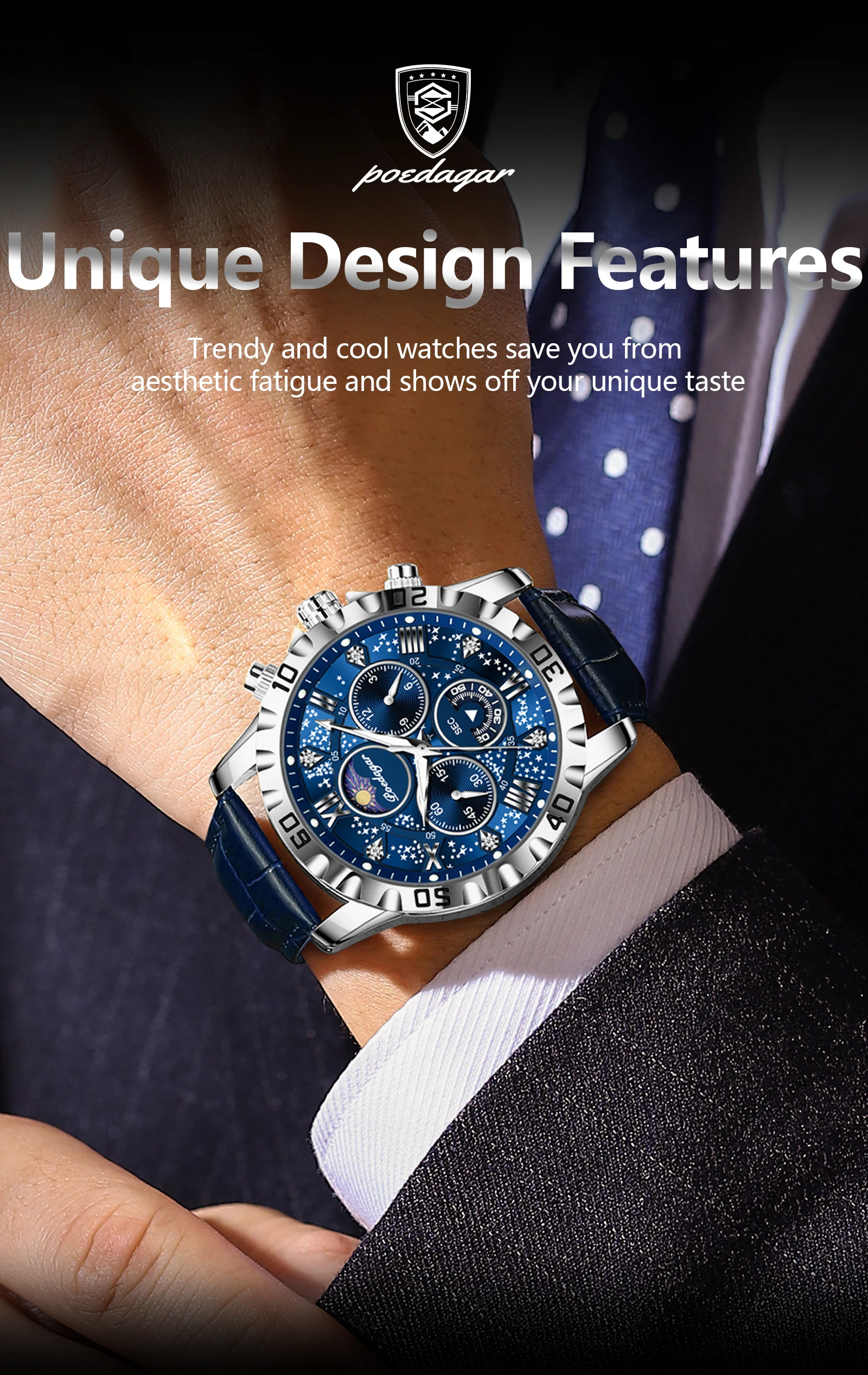 POEDAGAR 973L Chronograph Quartz Watch information.