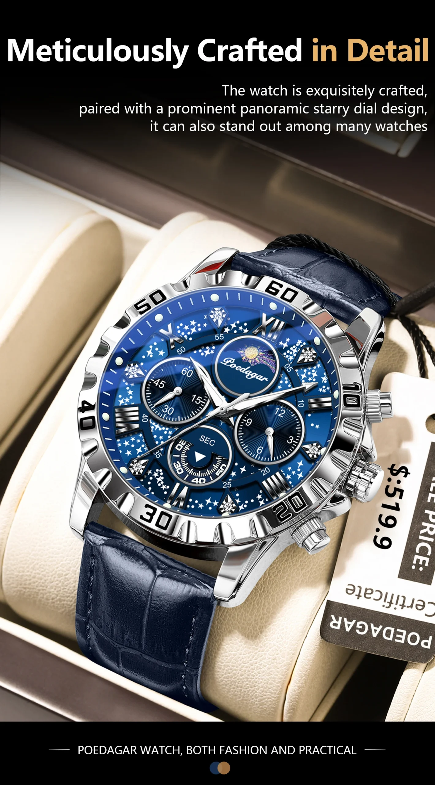 POEDAGAR 973L Chronograph Quartz Watch information.