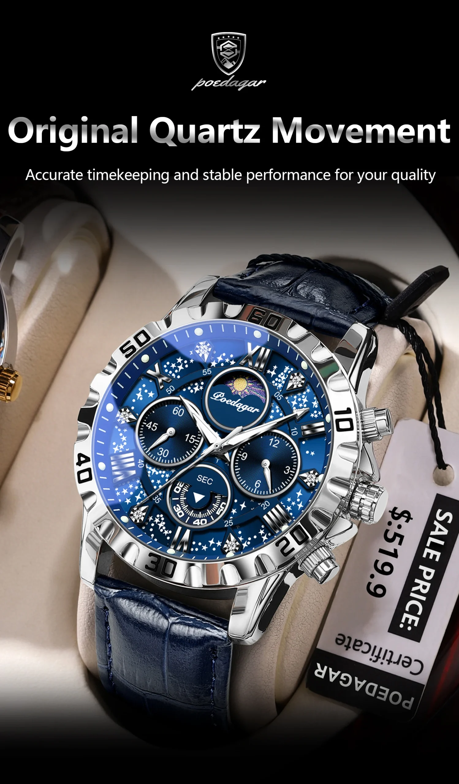 POEDAGAR 973L Chronograph Quartz Watch information.