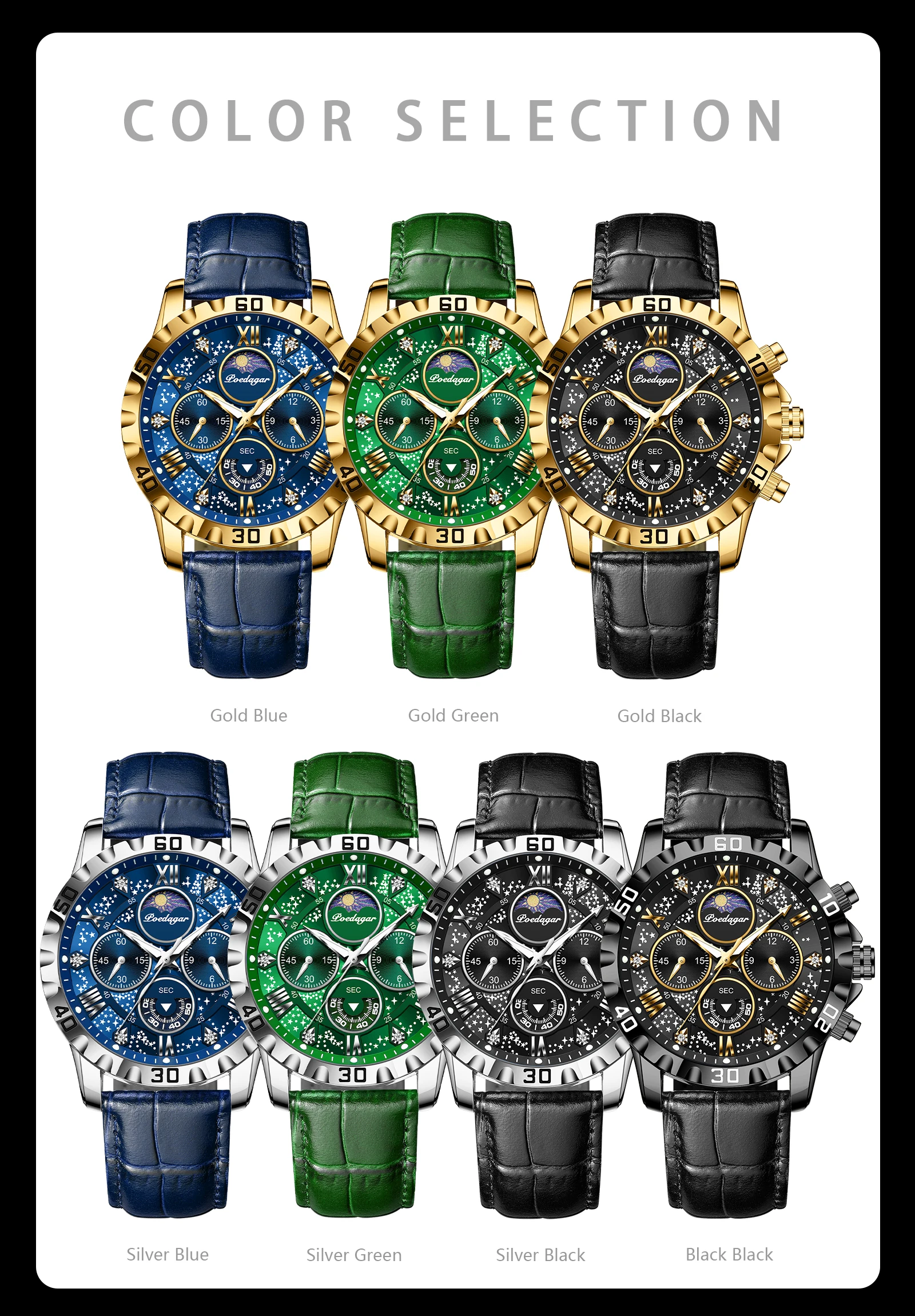 POEDAGAR 973L Chronograph Quartz Watch information.