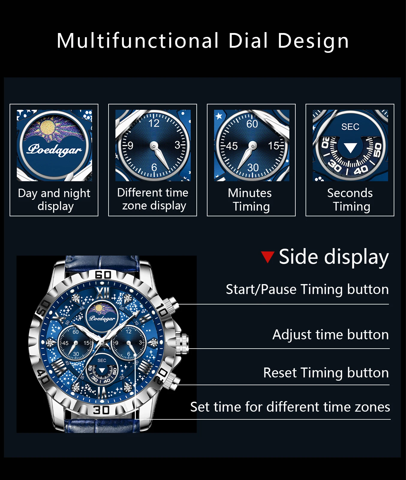 POEDAGAR 973L Chronograph Quartz Watch information.