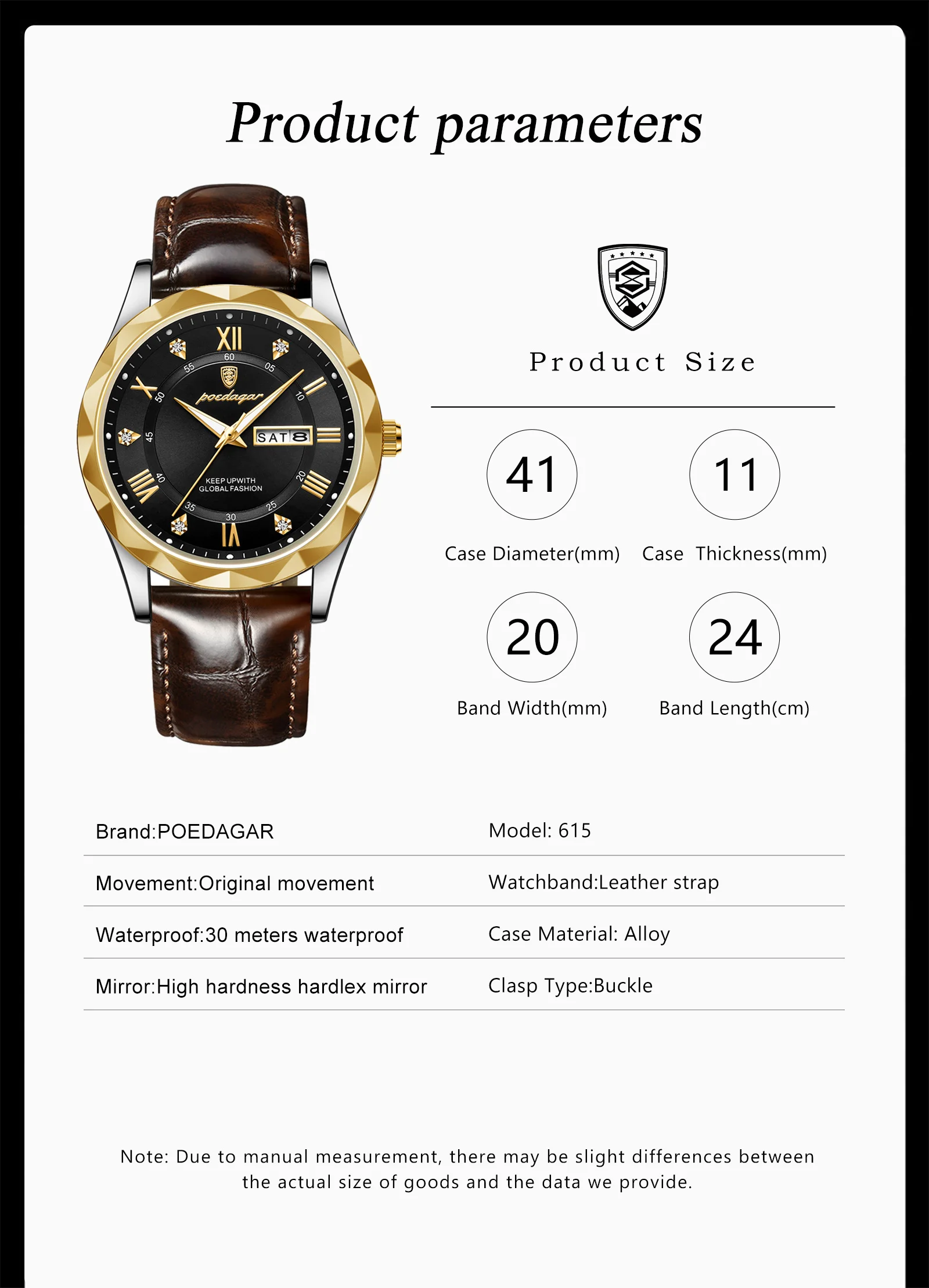 POEDAGAR 615L Quartz Analog Watch information.