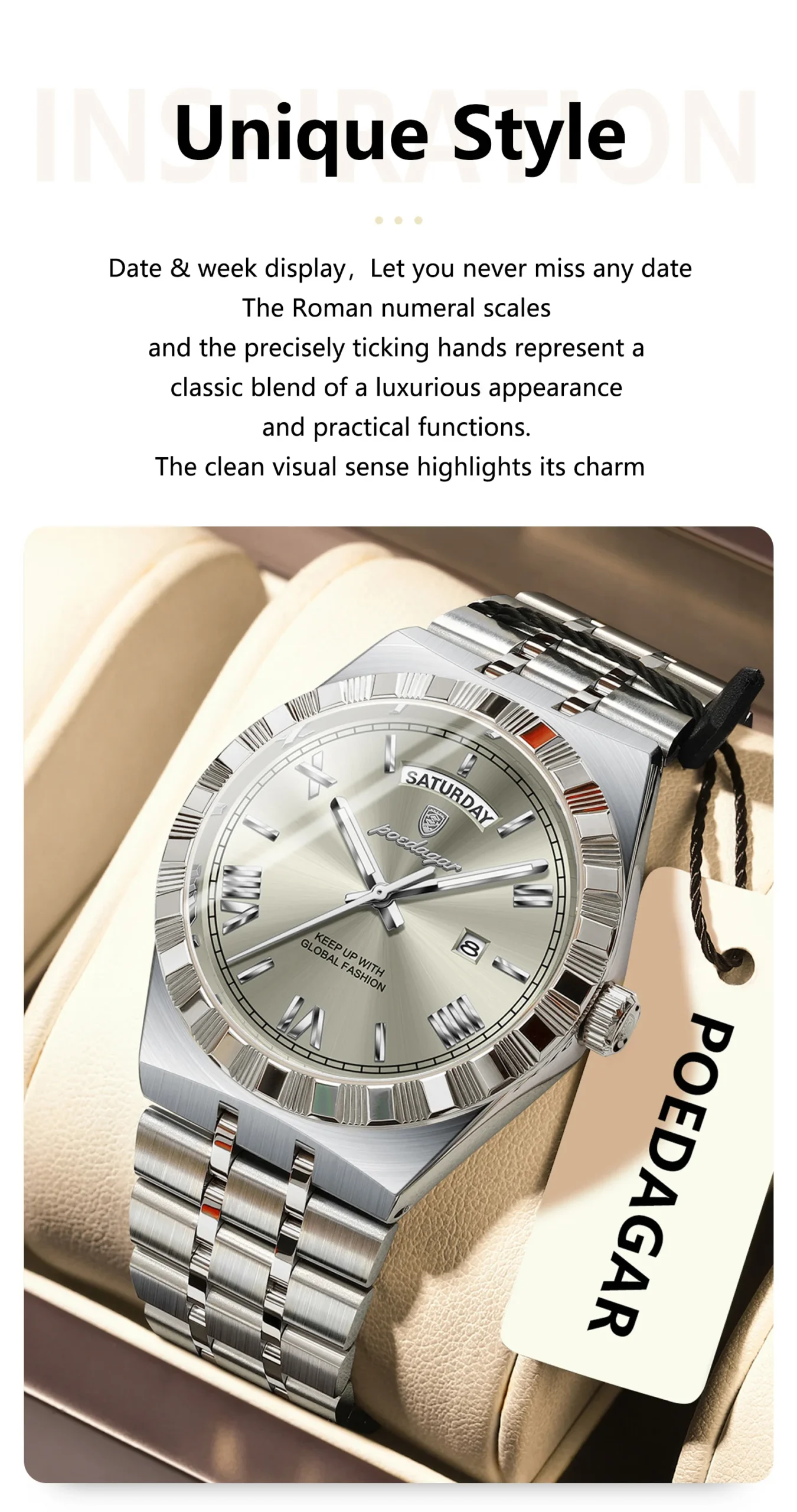 POEDAGAR 675 Quartz Analog Watch information.