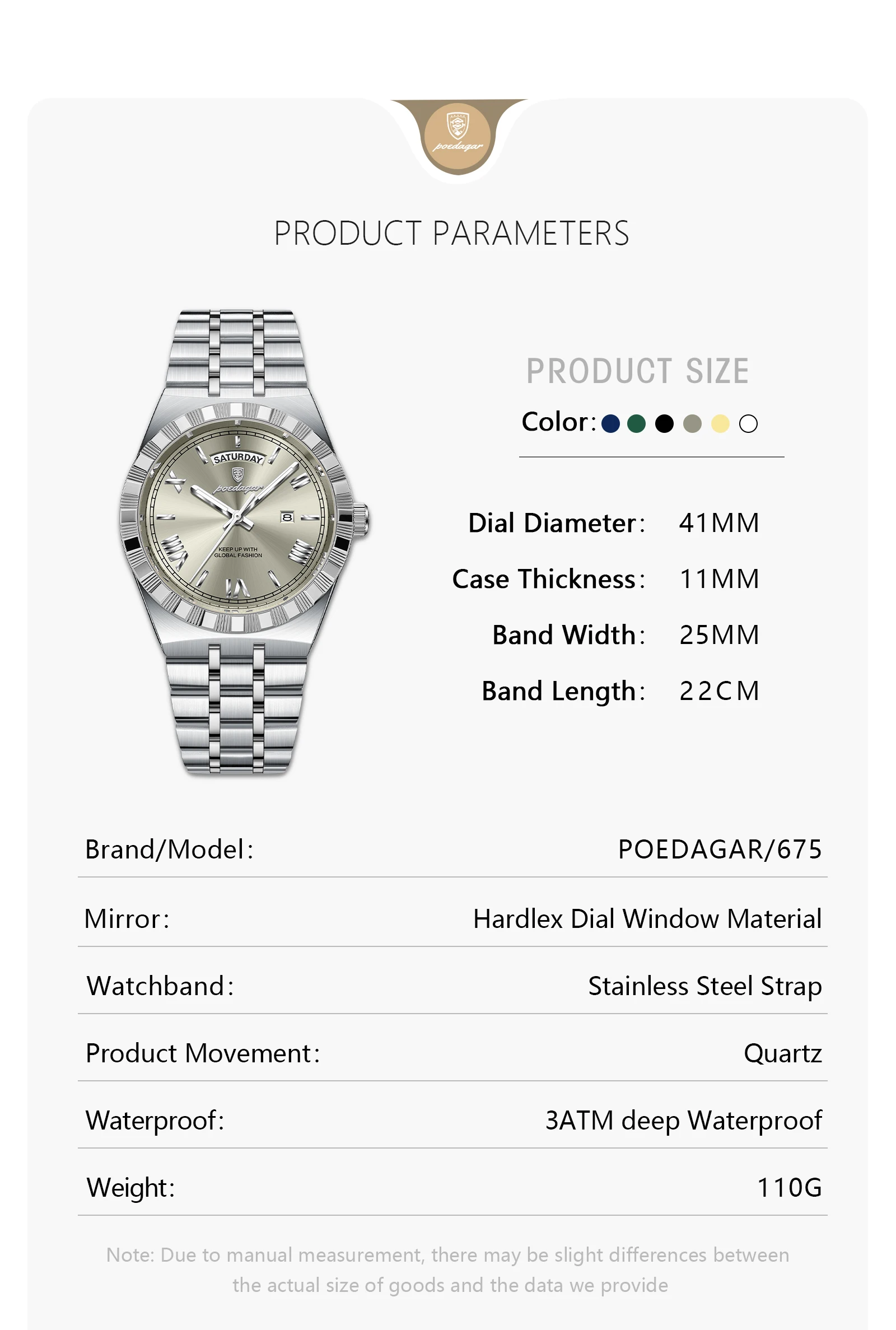 POEDAGAR 675 Quartz Analog Watch information.