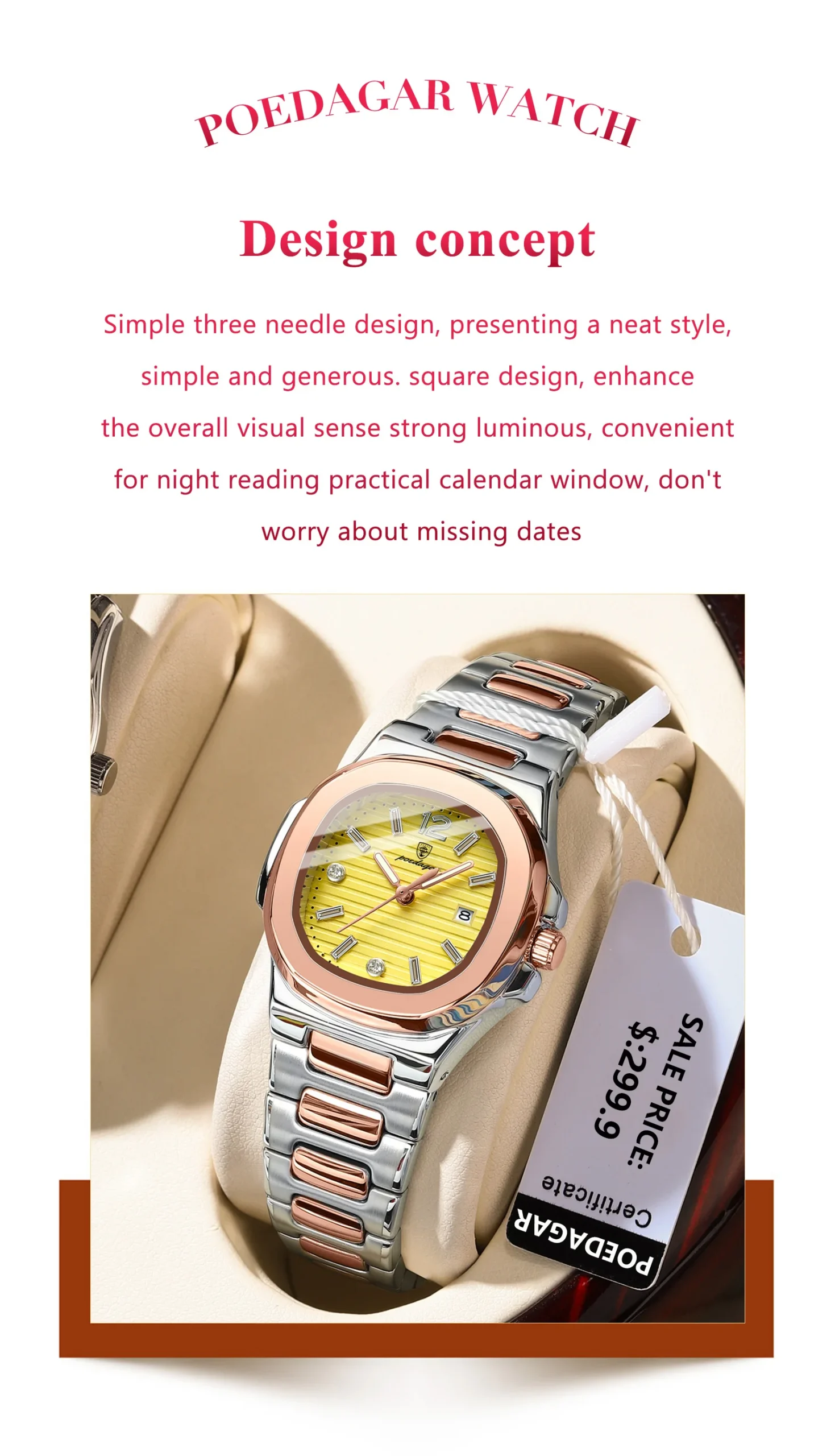 POEDAGAR 708 Quartz Analog Watch information.