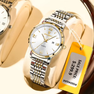 Silver and gold POEDAGAR 716 Quartz Analog Watch with white dial.