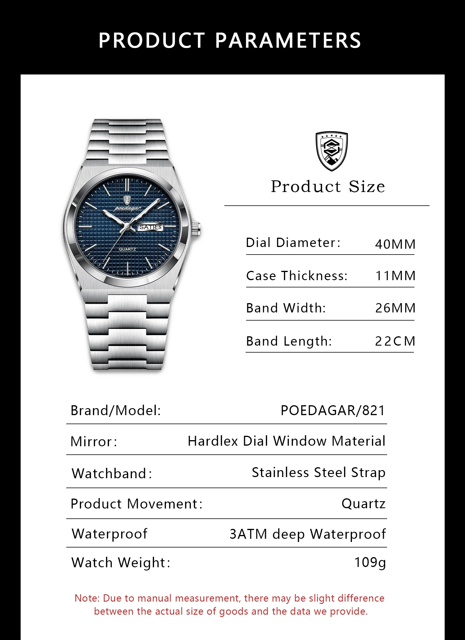 POEDAGAR 821 Quartz Analog Watch information.