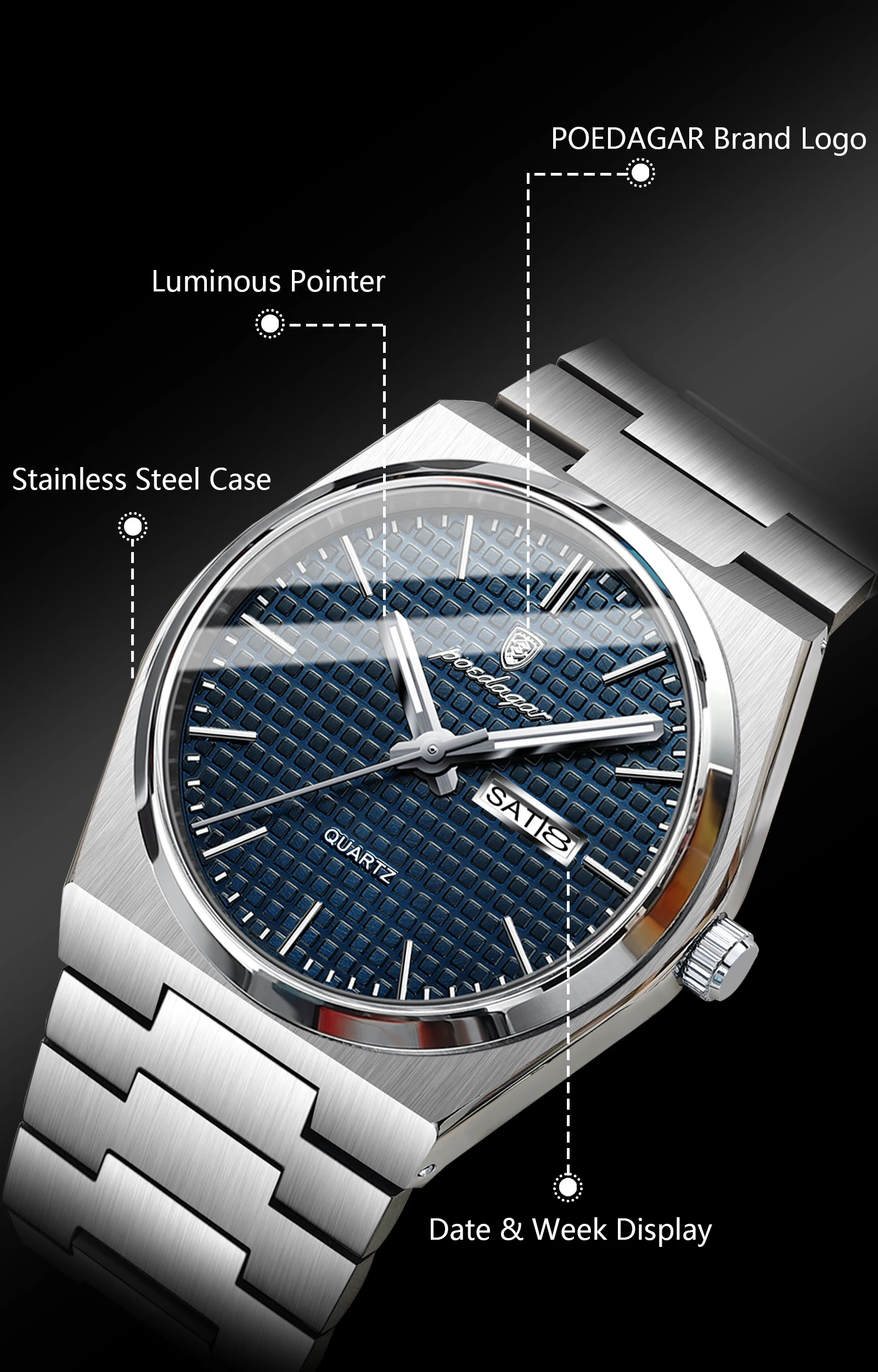 POEDAGAR 821 Quartz Analog Watch information.
