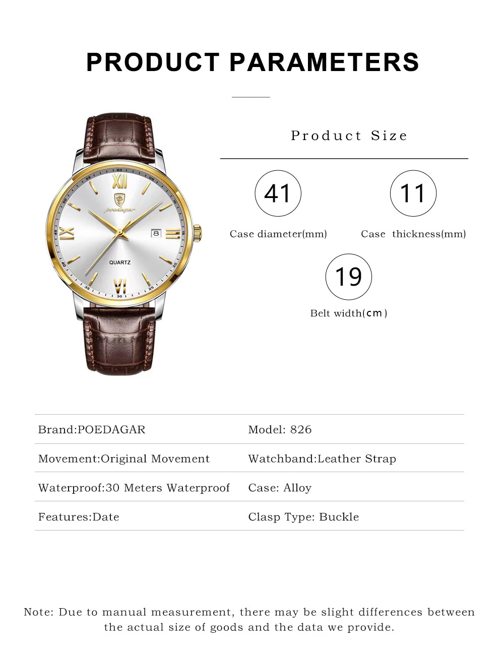 POEDAGAR 826L Quartz Analog Watch information.