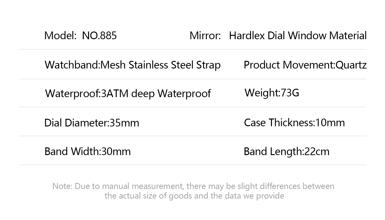 POEDAGAR 885 Quartz Analog Watch information.