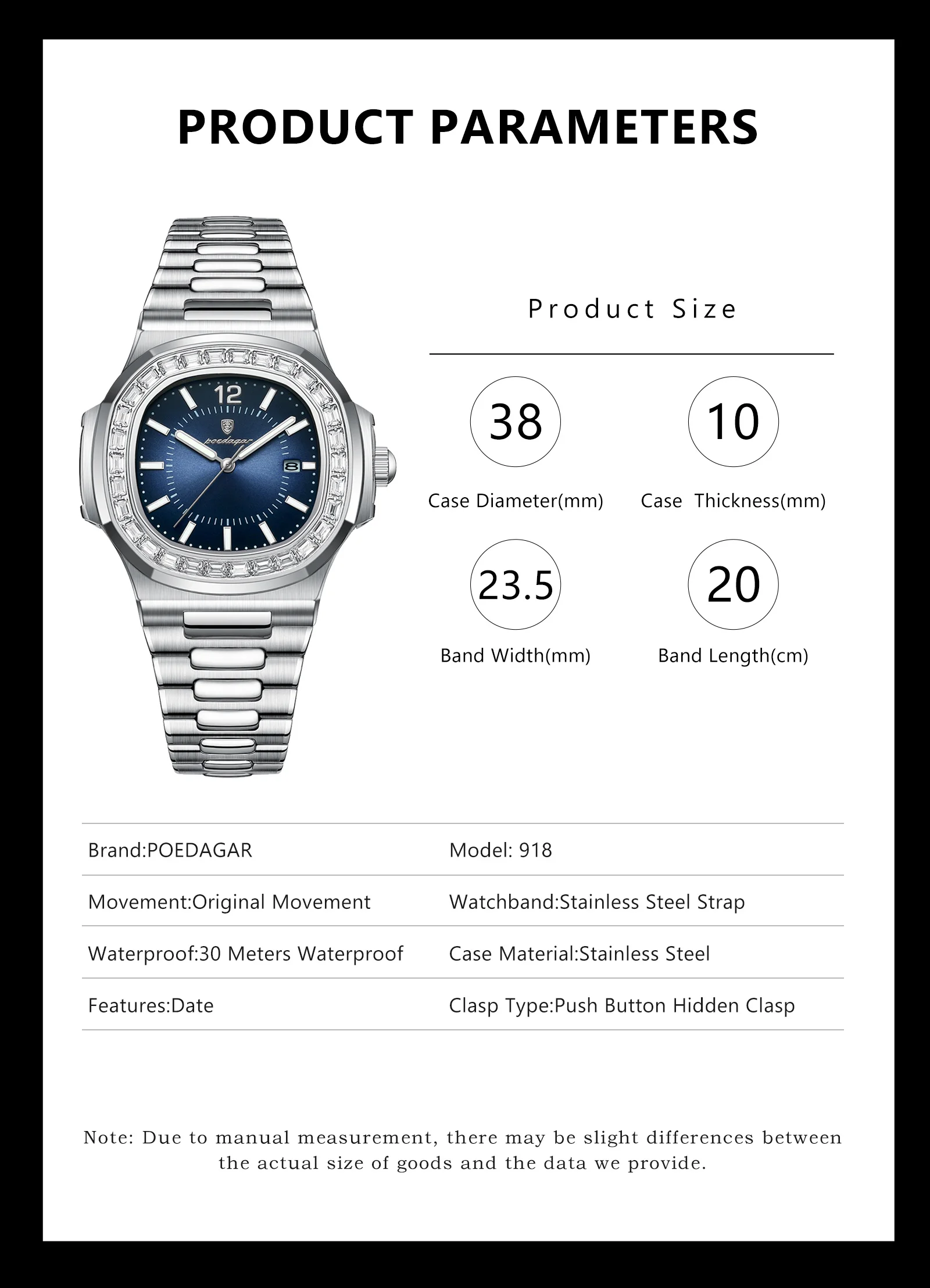 POEDAGAR 918 Quartz Analog Watch information.