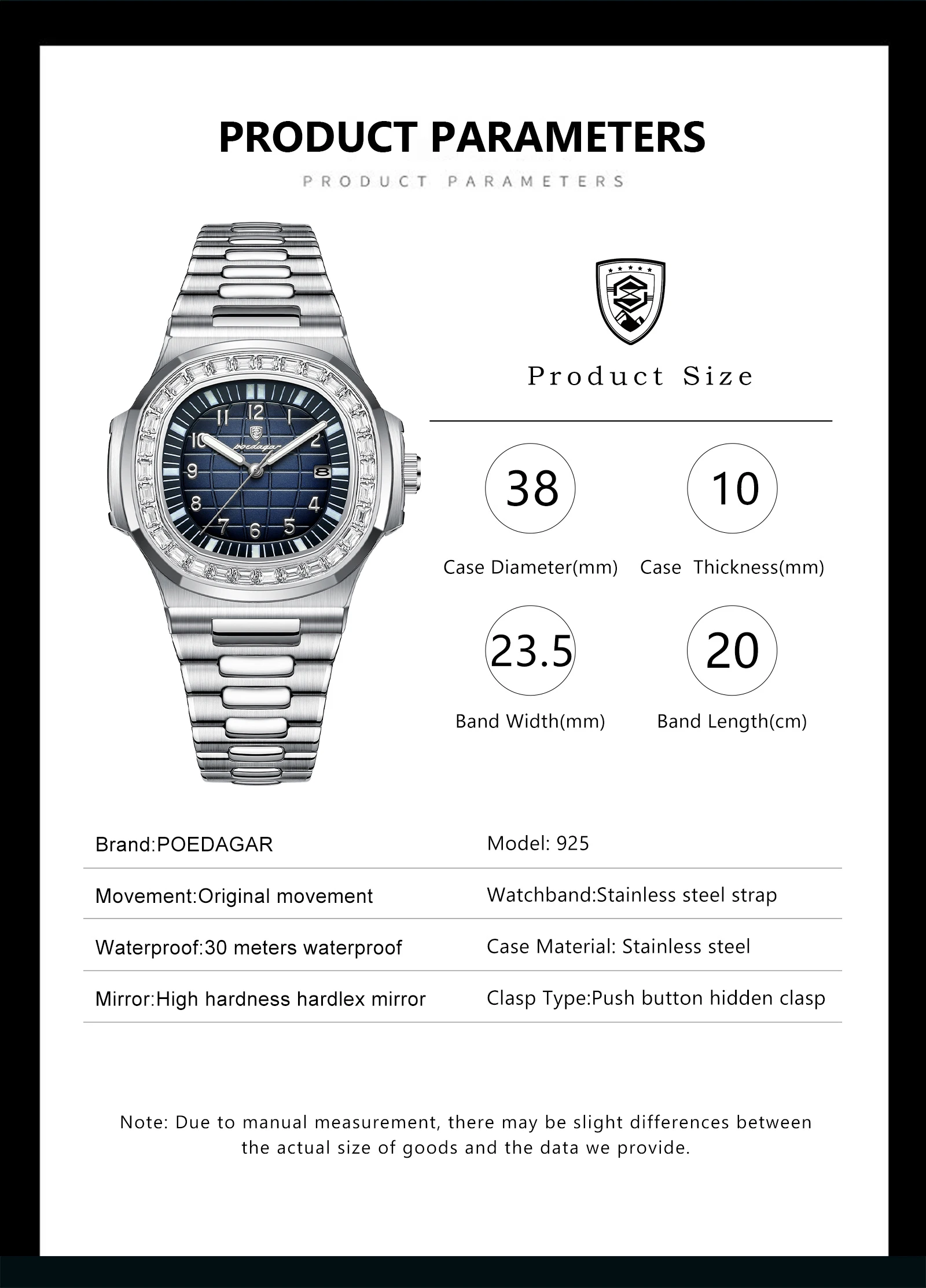 POEDAGAR 925 Quartz Analog Watch information.