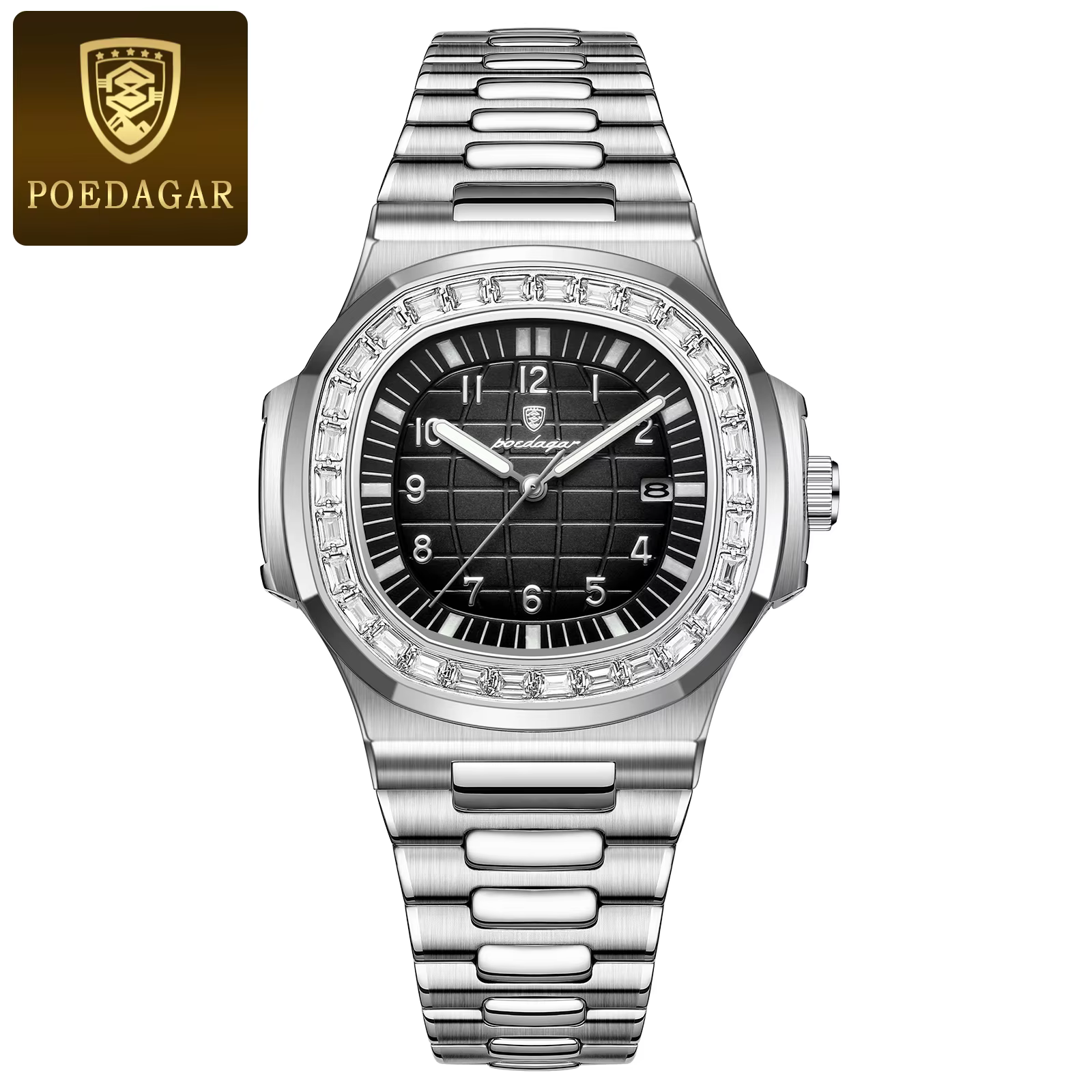 POEDAGAR 925 Quartz Analog Watch silver black variation with stainless steel bracelet.