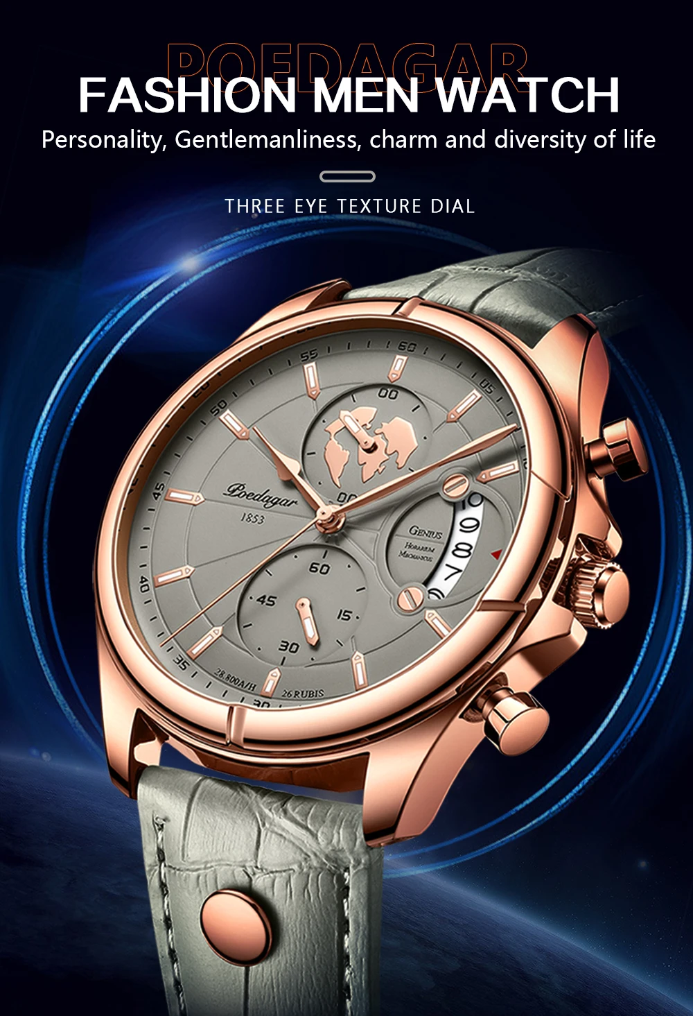 POEDAGAR 989 Quartz Chronograph Watch information.