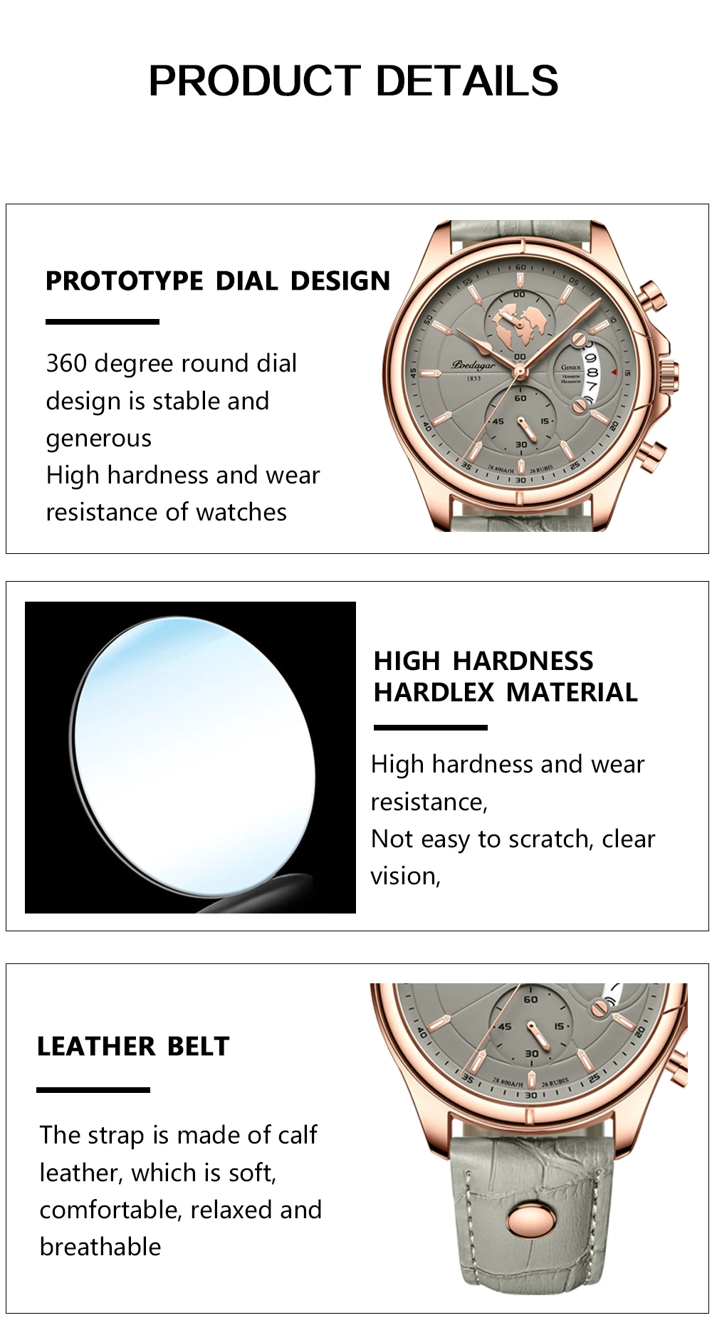 POEDAGAR 989 Quartz Chronograph Watch information.