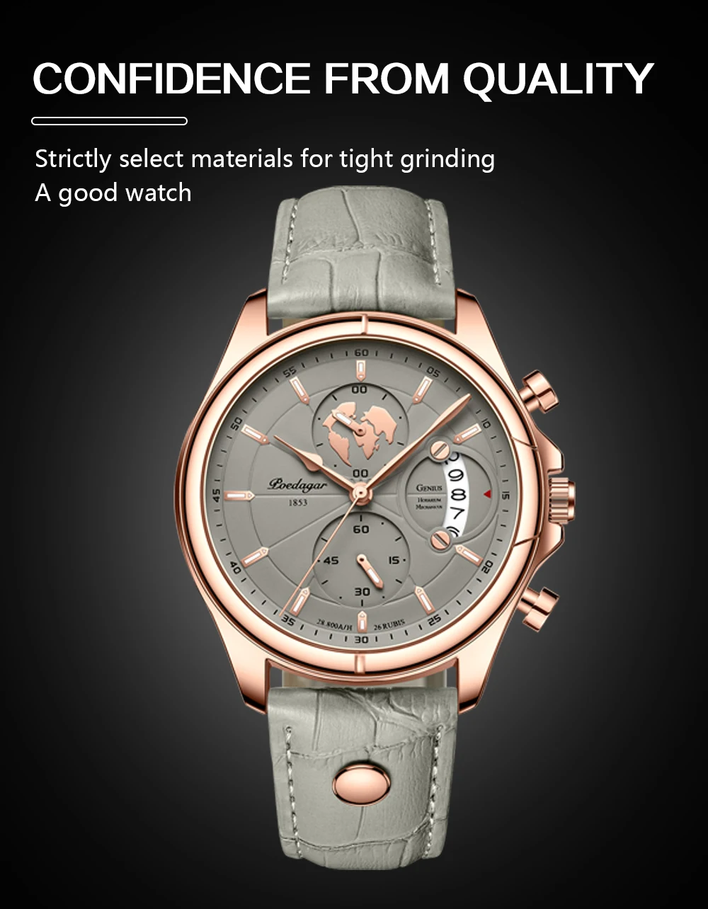 POEDAGAR 989 Quartz Chronograph Watch information.