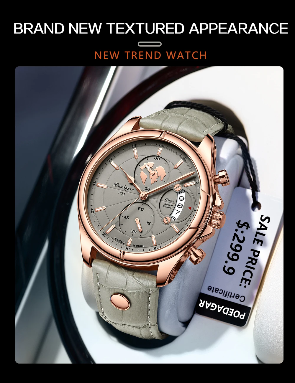 POEDAGAR 989 Quartz Chronograph Watch information.
