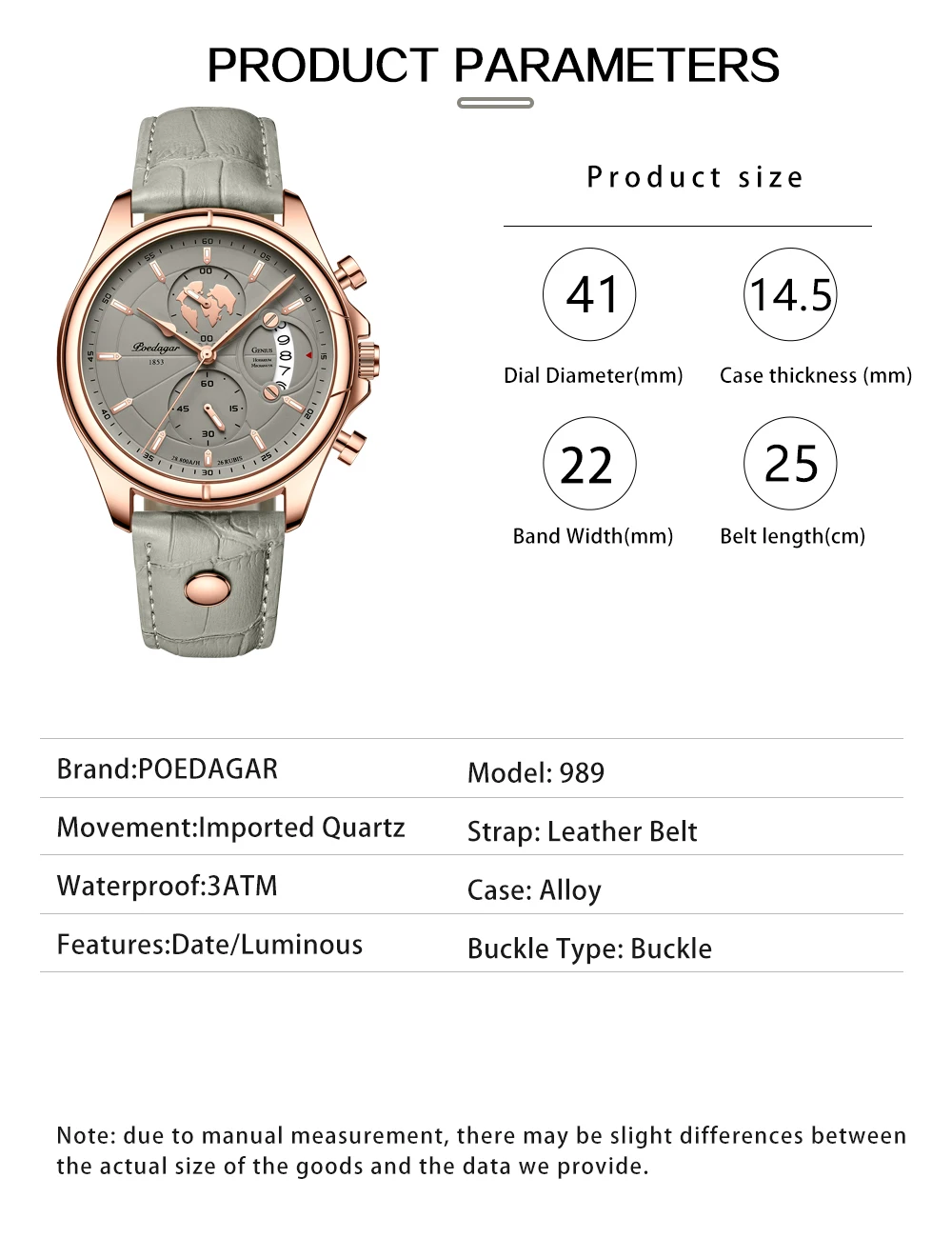 POEDAGAR 989 Quartz Chronograph Watch information.