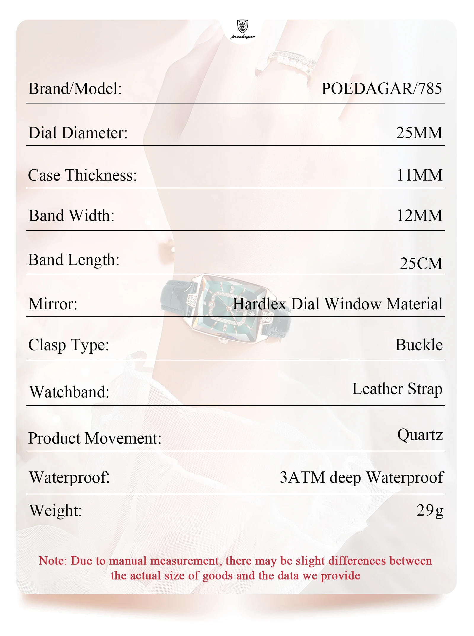 POEDAGAR 785L Quartz Analog Watch information.