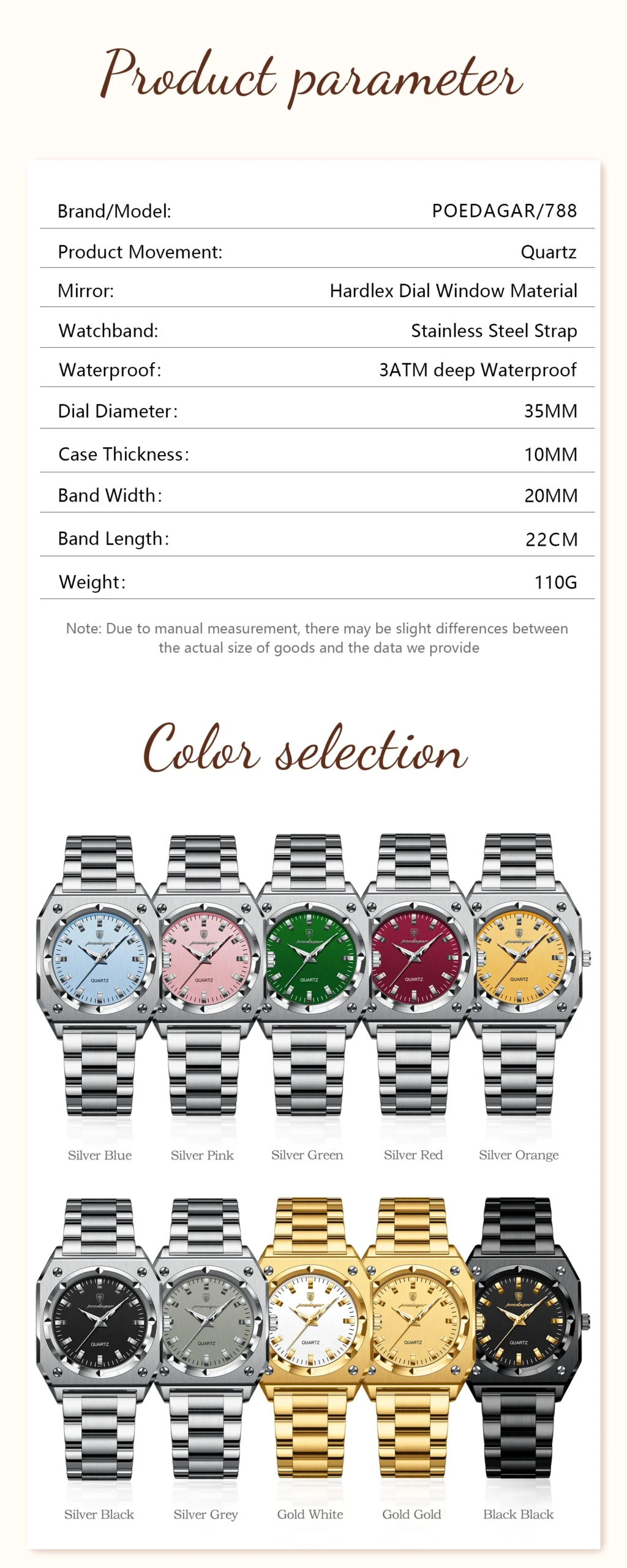 POEDAGAR 788 Quartz Analog Watch information.