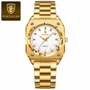 POEDAGAR 788 Quartz Analog Watch in gold white with a link bracelet.